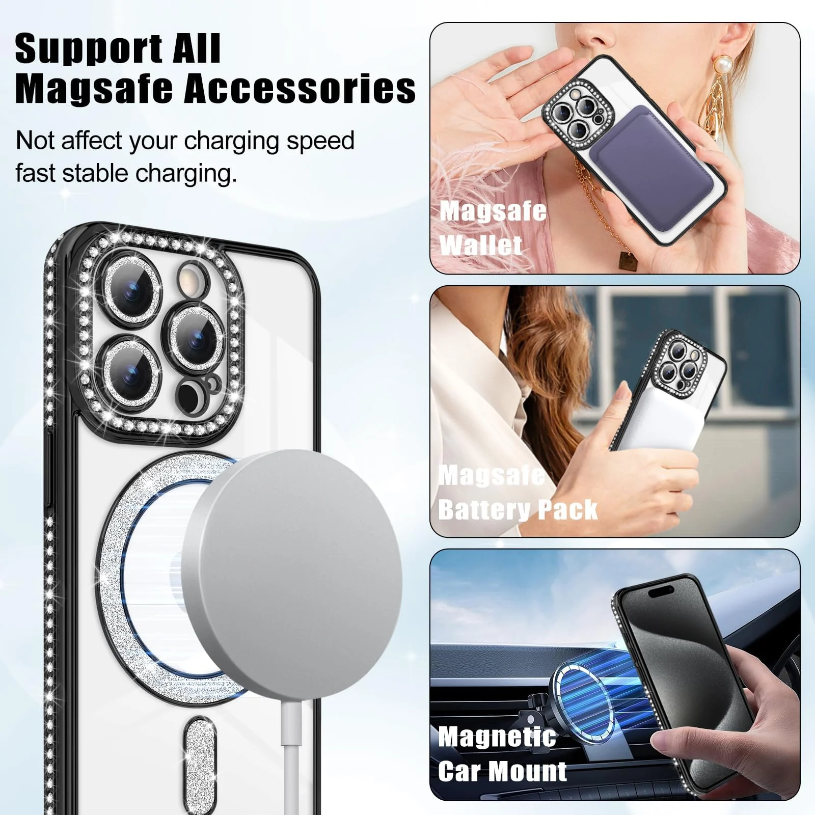 DL3 Mobilak MagSafe-Compatible Magnetic Case for iPhone 14 Pro with Camera Protection and Magnetic Car-Mount Support - Black