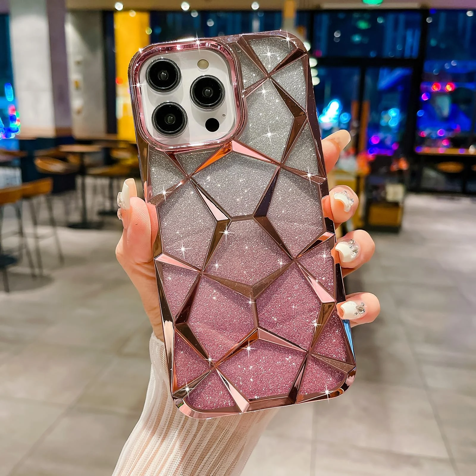 DL3 Mobilak Compatible with OPPO A5 4G Case Plating Bling Gradient Glitter Clear Cover Soft TPU Silicone Cute Camera Protection Shockproof Back for Women Girls Case - Pink