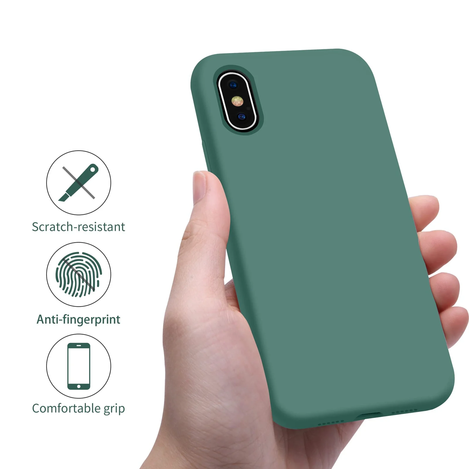 DL3 Mobilak Liquid Silicone Protective Case with Soft Microfiber Lining for iPhone XS Max - Pine Green
