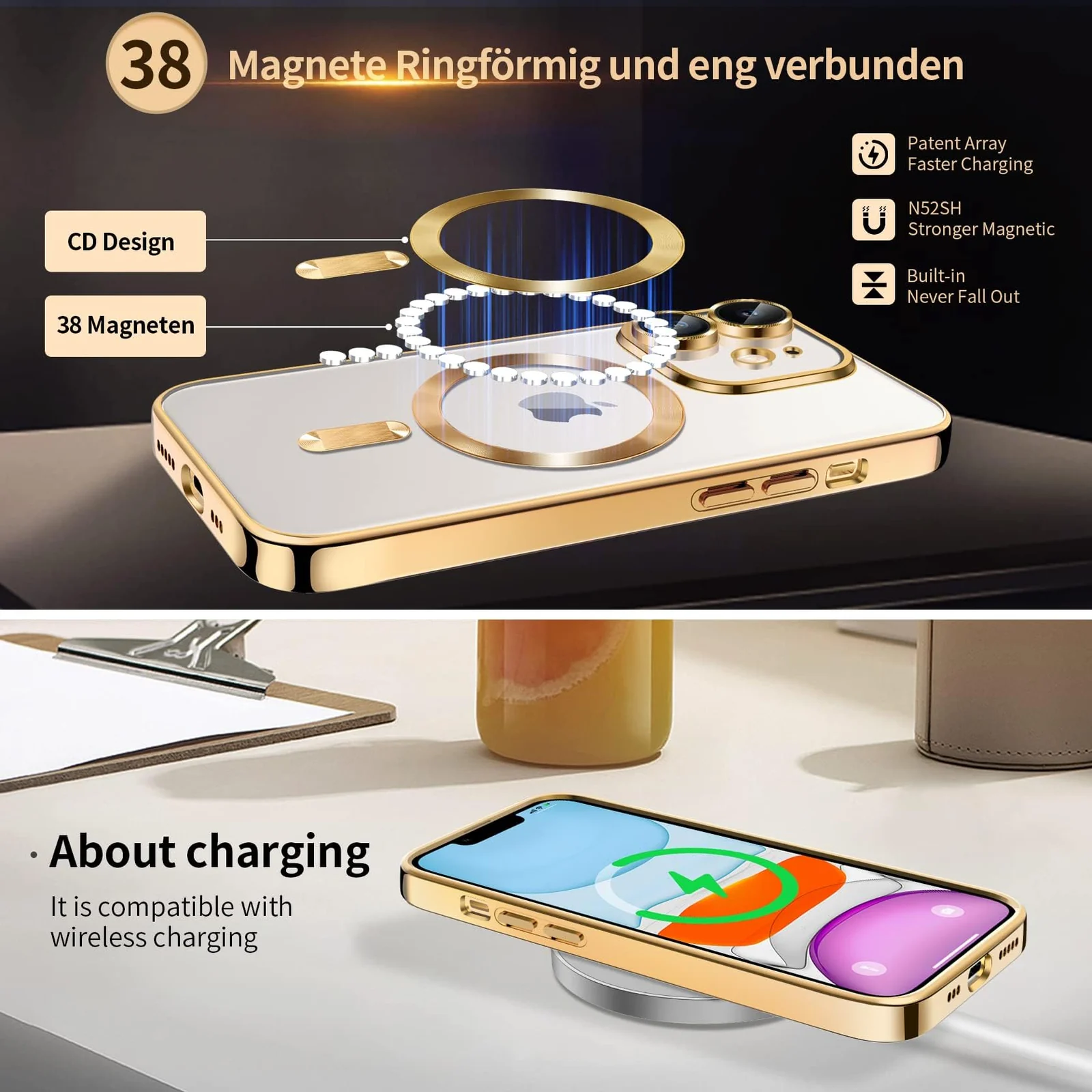 DL3 Mobilak Case for iPhone 11 (6.1 Inch) Compatible with MagSafe with Camera Lens Protector, Magnetic Clear Case Full Protection Plating Anti-Scratch Slim Thin Case Cover - Gold