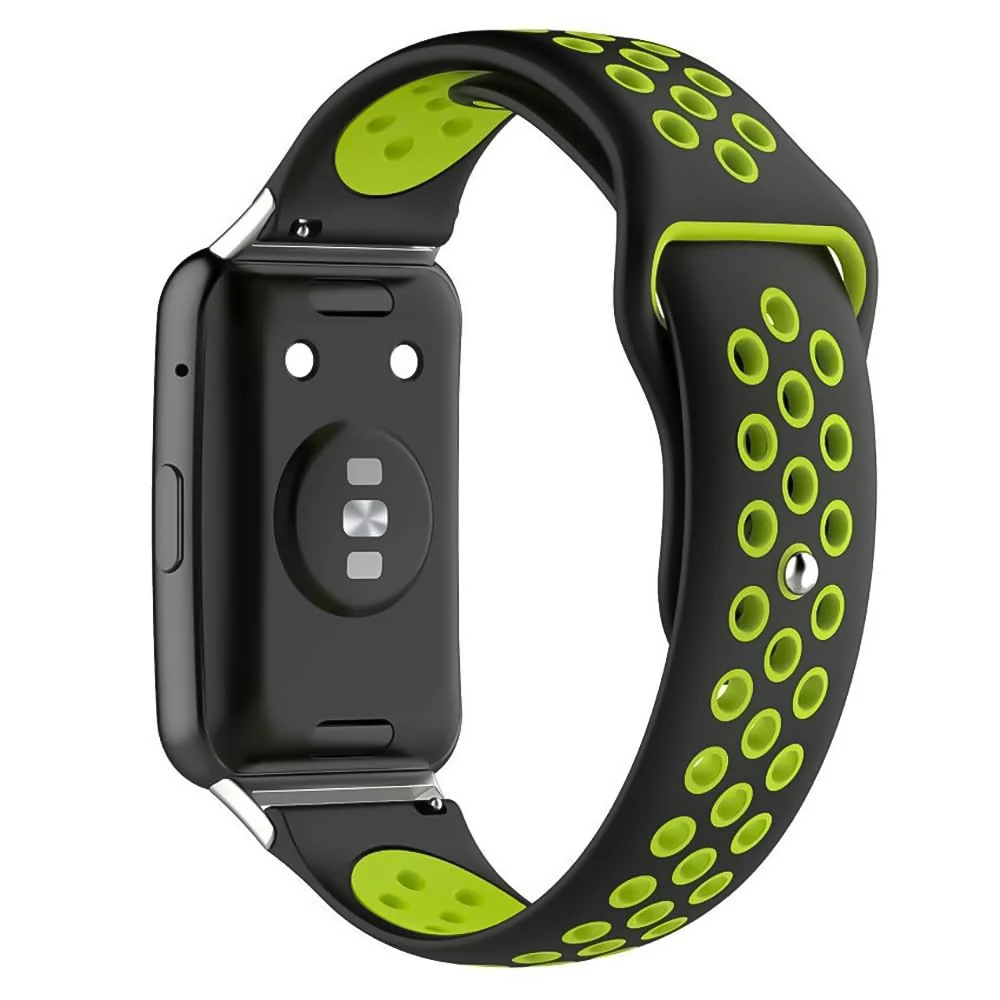 DL3 Mobilak Sport Strap Compatible with Huawei Watch Fit & Huawei Watch Fit New & Huawei Watch Fit Elegant, Breathable Silicone Double Hole Snap Buckle Band - Black & Green