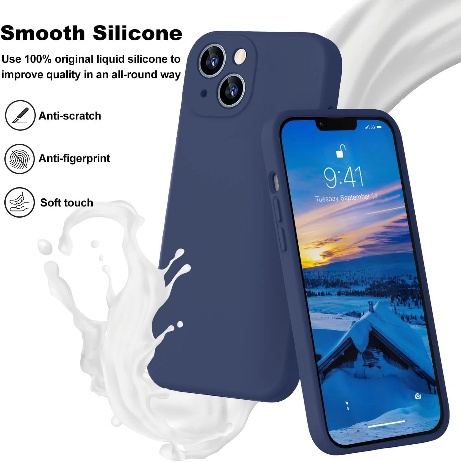 DL3 Mobilak Liquid Silicone Protective Case for iPhone 13 (6.1 Inch) with Camera Protection and Microfiber Lining - Blue