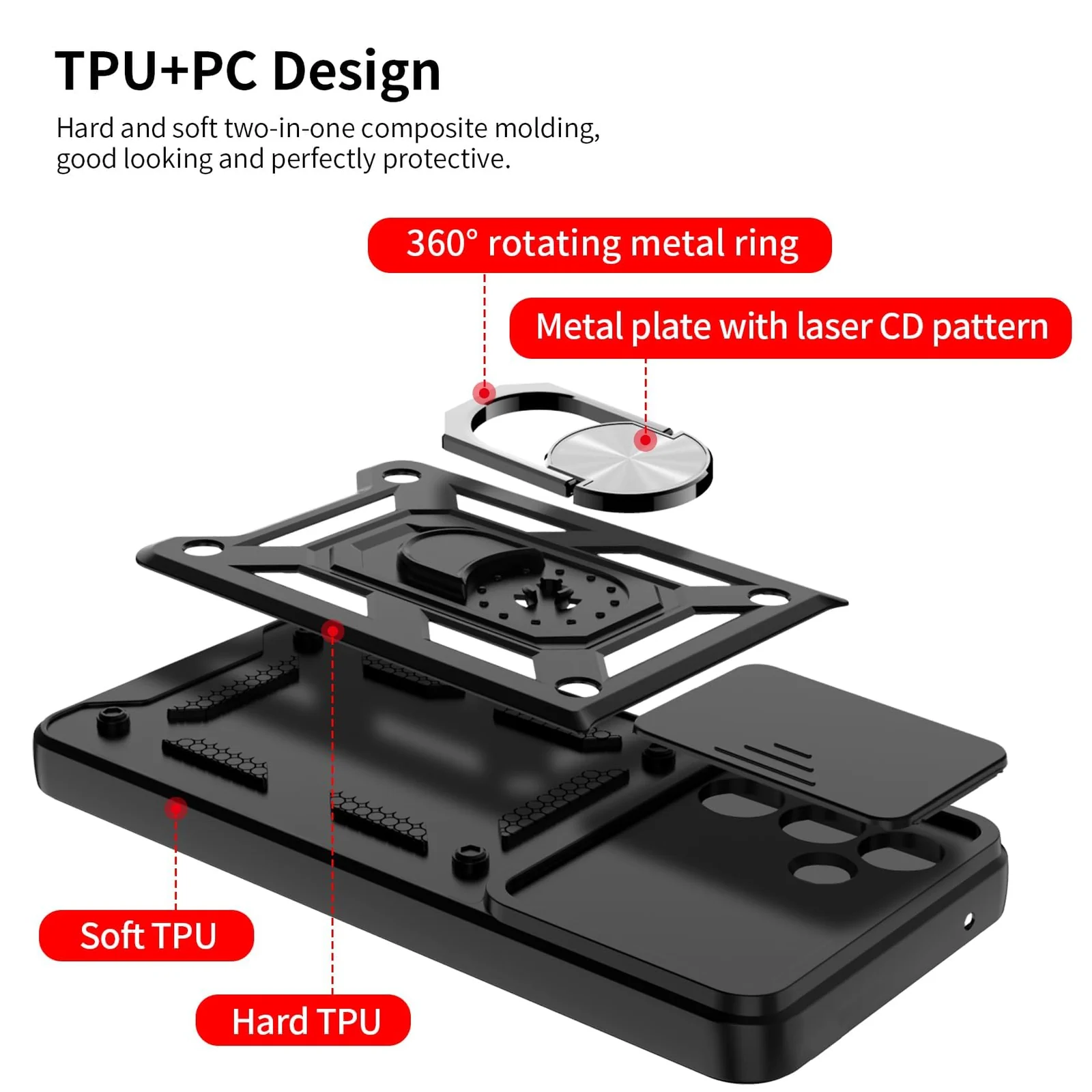 DL3 Mobilak Silicone Protective Case for Samsung Galaxy S21 FE 5G with Slide Camera, Built-in magnetic car-mount support, Shock-absorbing protection, Built-in kickstand - Black