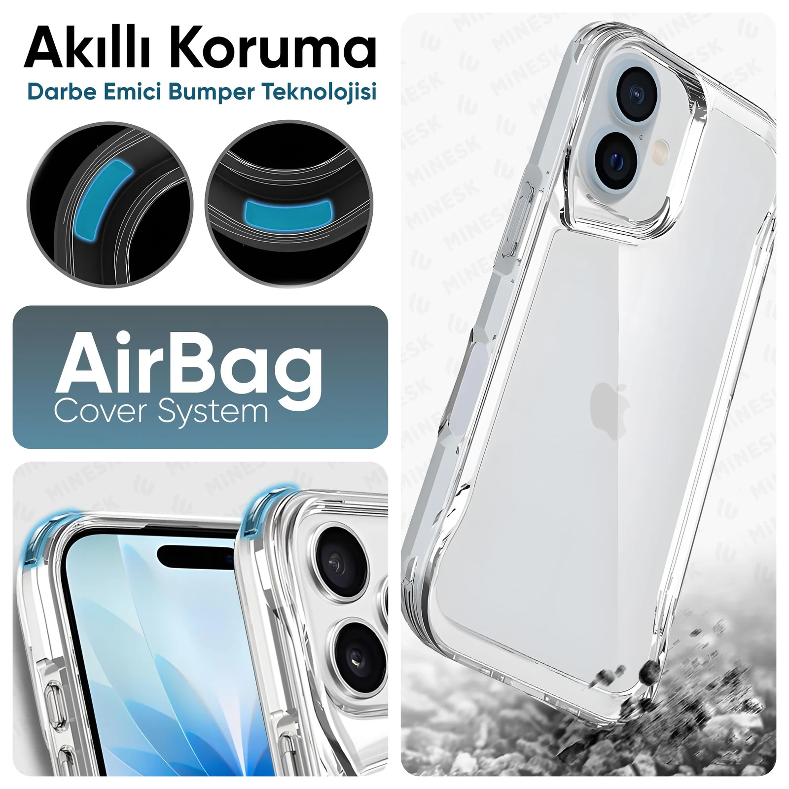 DL3 Mobilak Rugged Protective Case for iPhone 17, Supports wireless charging, Shock-absorbing protection, Non-slip grip - Clear
