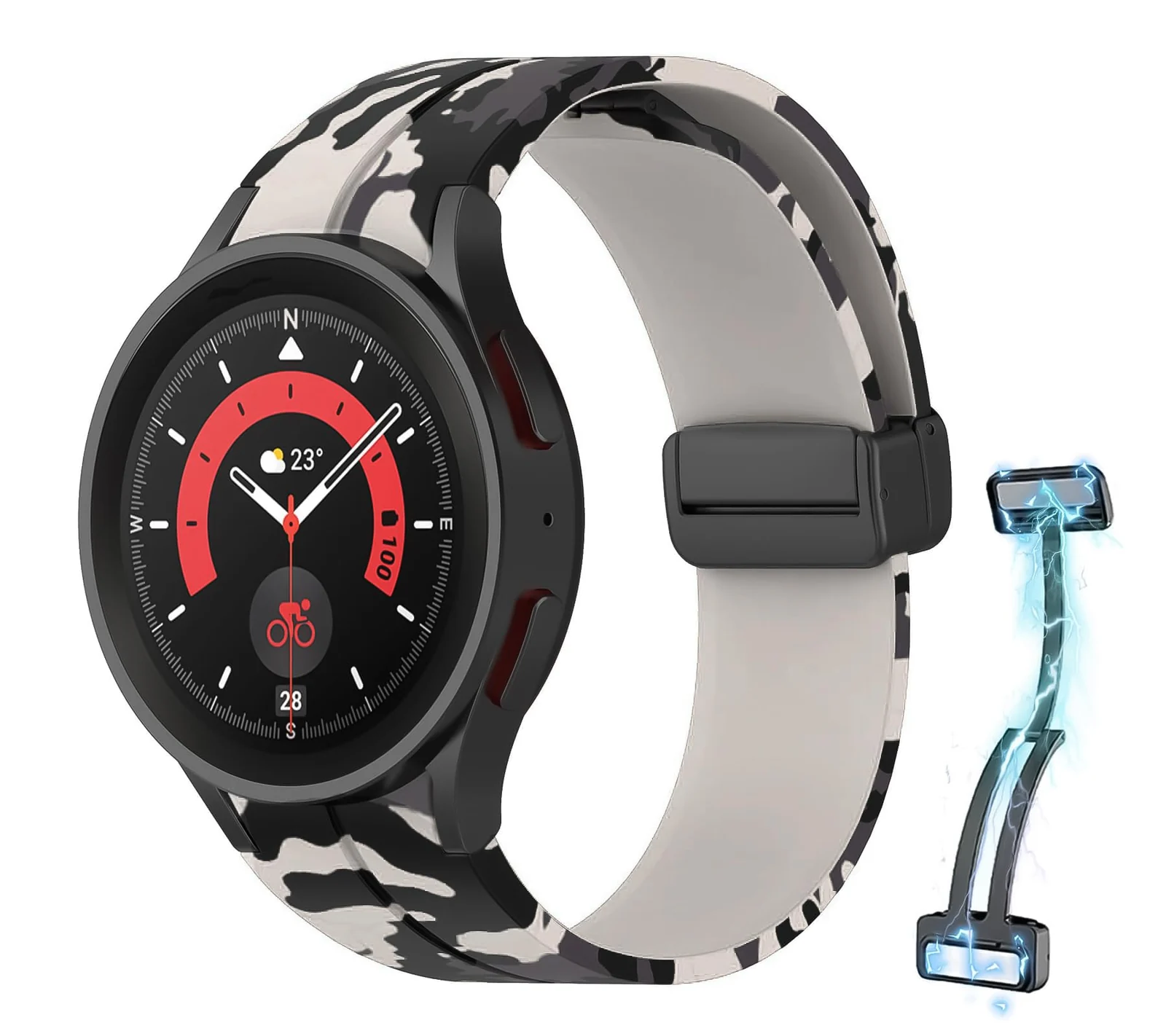 DL3 Mobilak Strap Silicone Magnetic Buckle 20MM For Samsung Gear Sport/Watch 6/5/4/5 Pro 45mm/S2 classic/active 2 40mm 44mm/Amazfit GTS 2/2e/GTS 3/3 Pro/GTS 4/GTS 2 Mini/3 Mini/4 Mini/Bip 3/Bip 3 Pro - Camouflage Beige