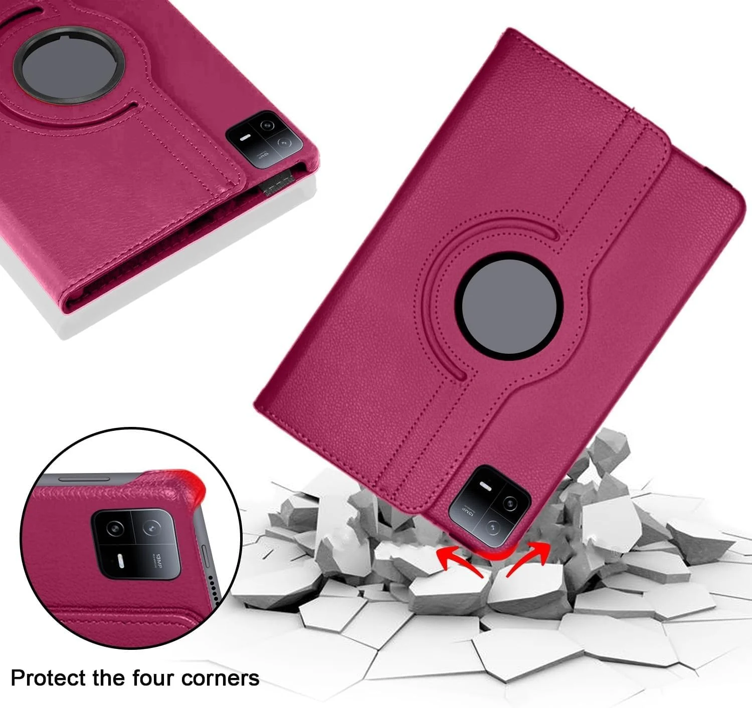 DL3 Mobilak Protective Cover for Xiaomi Pad 6/Xiaomi Pad 6 Pro, 360° Rotatable Smart Stand, Leather Folio Flip Cover with Multi-Angle Viewing, Auto Wake Sleep - Pink