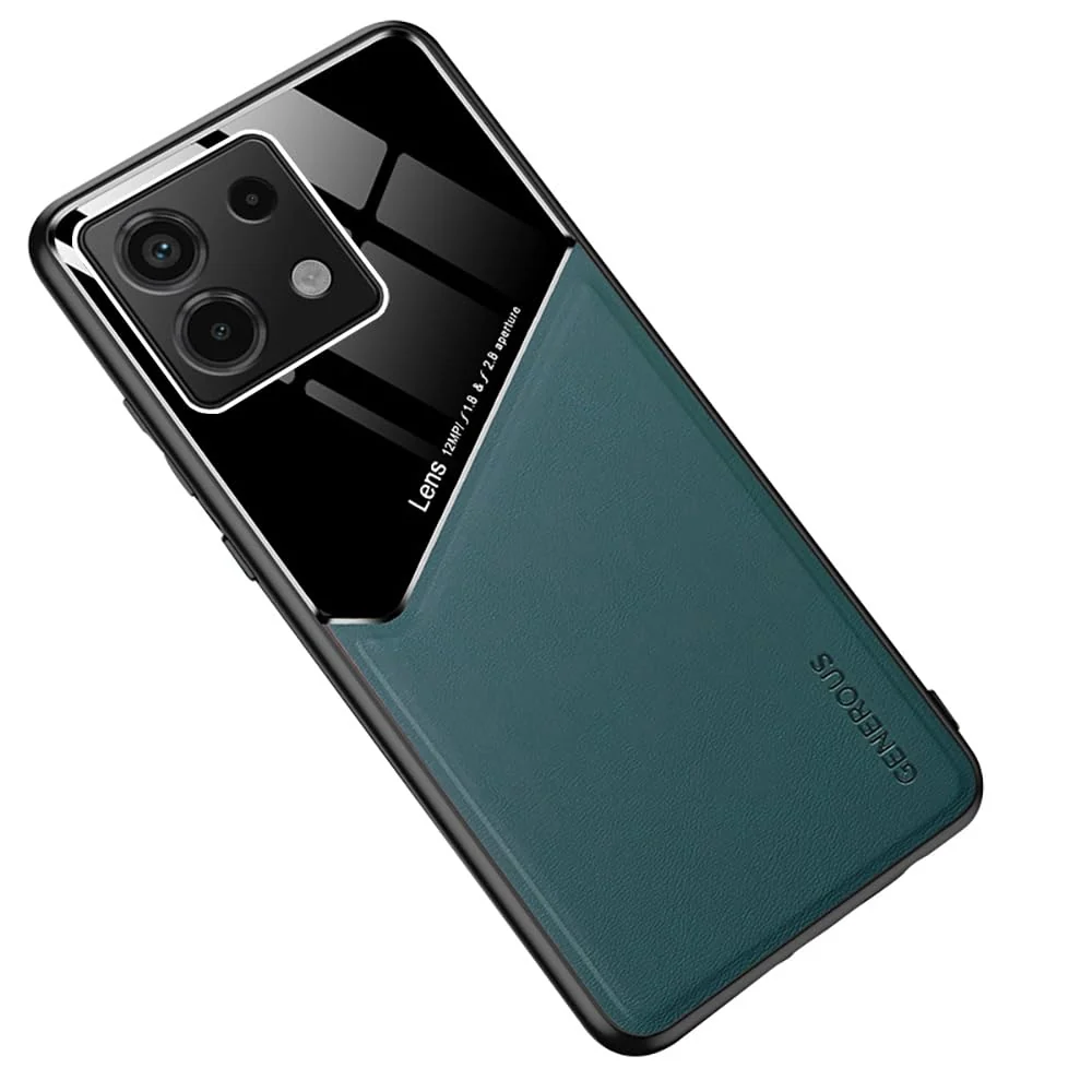 DL3 Mobilak Faux Leather and Plexiglass Protective Case with TPU Frame and Magnetic Car-Mount Support for Xiaomi Redmi Note 13 Pro 4G / Poco M6 Pro 4G - Green