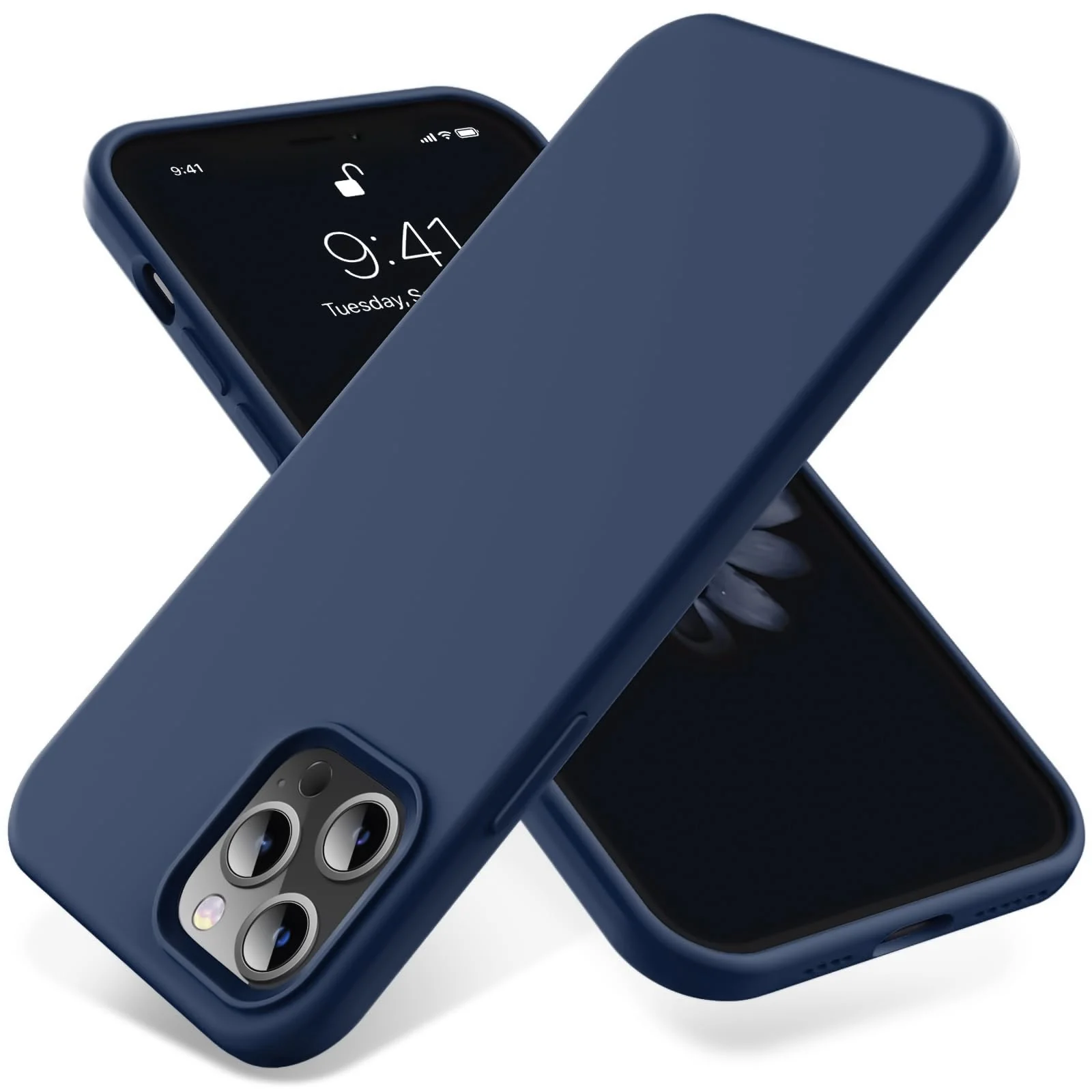 DL3 Mobilak Liquid Silicone Protective Case for iPhone 12 / 12 Pro (6.1 Inch) with Camera Protection and Microfiber Lining - Navy Blue