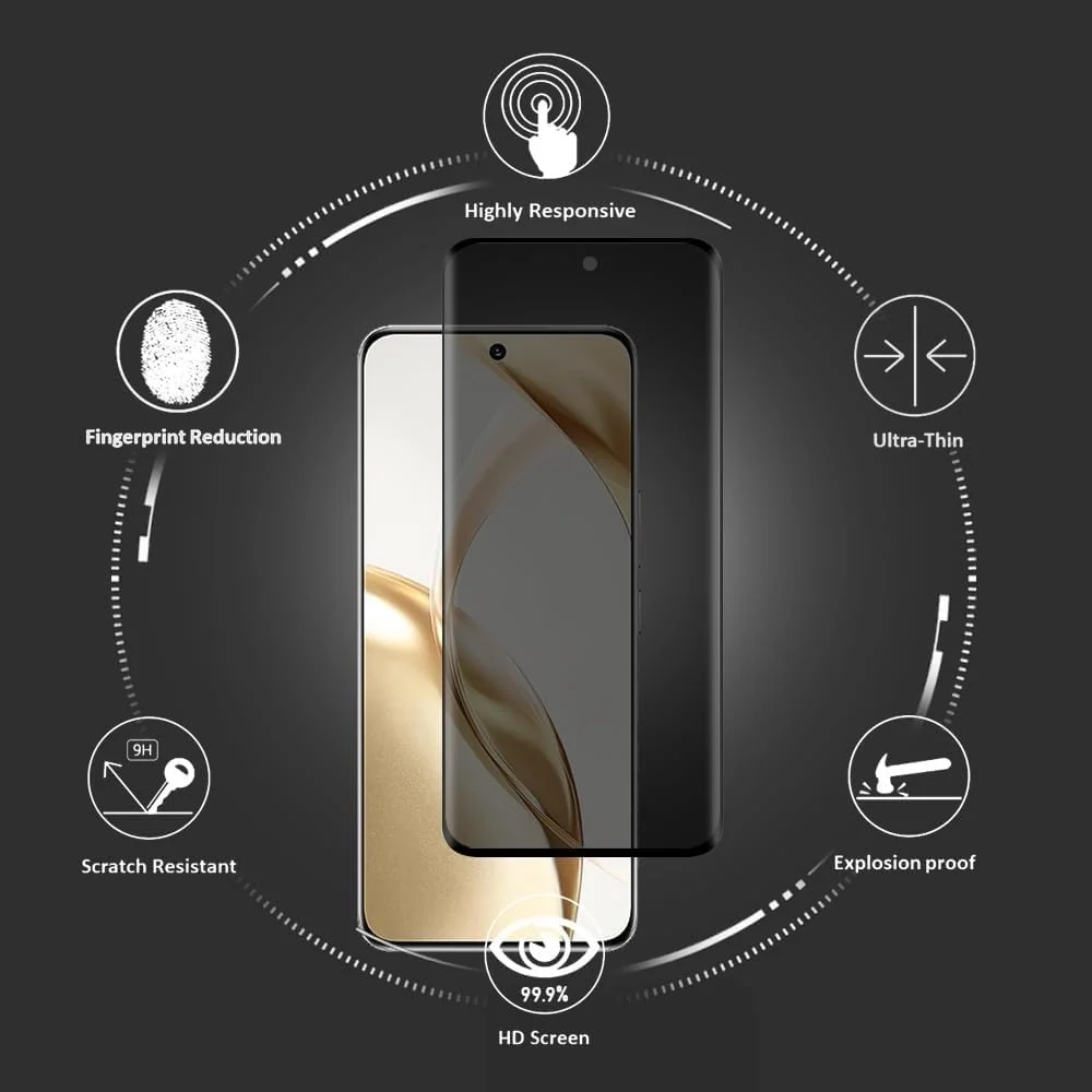 DL3 Mobilak Screen Protector for Honor 200 UV Glass Fingerprint Reader Support 3D Curved Anti-Spy Tempered Glass Screen Protector - Privacy