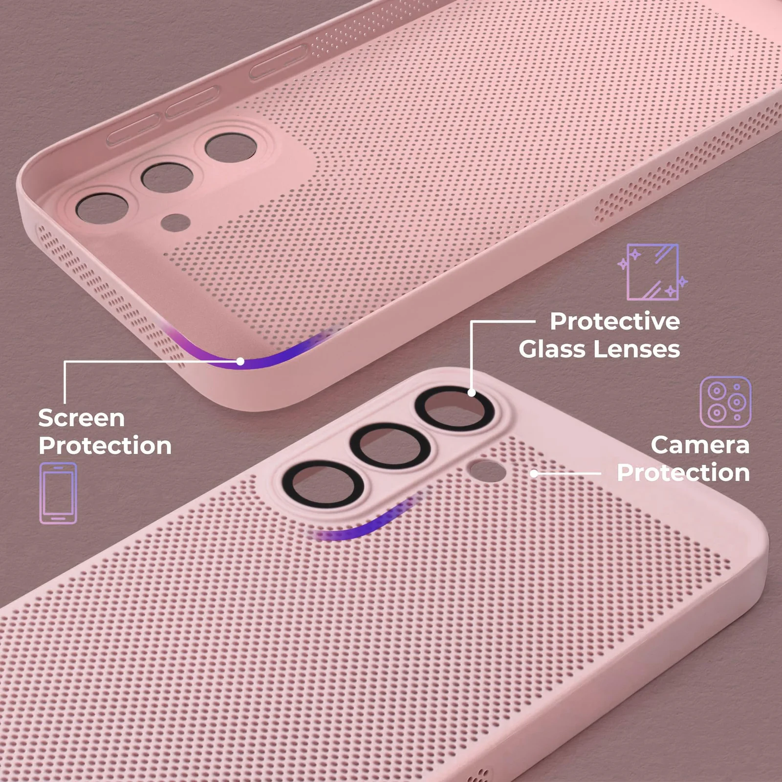 DL3 Mobilak Case For Samsung Galaxy A17 / A26 5G Heat Dissipation Case with Built-in Camera Lens Protector Slim Fit Breathable Cooling Anti-Fingerprint Hard PC Back Shockproof Cover - Pink