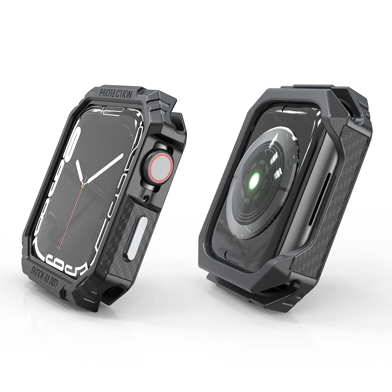 DL3 Mobilak Carbon Fiber Pattern Design TPU Case Compatible with 45mm Series 8/7 Shockproof and Shatter-Resistant Protective Bumper Cover iWatch Series 7/8 45MM - Black & Silver