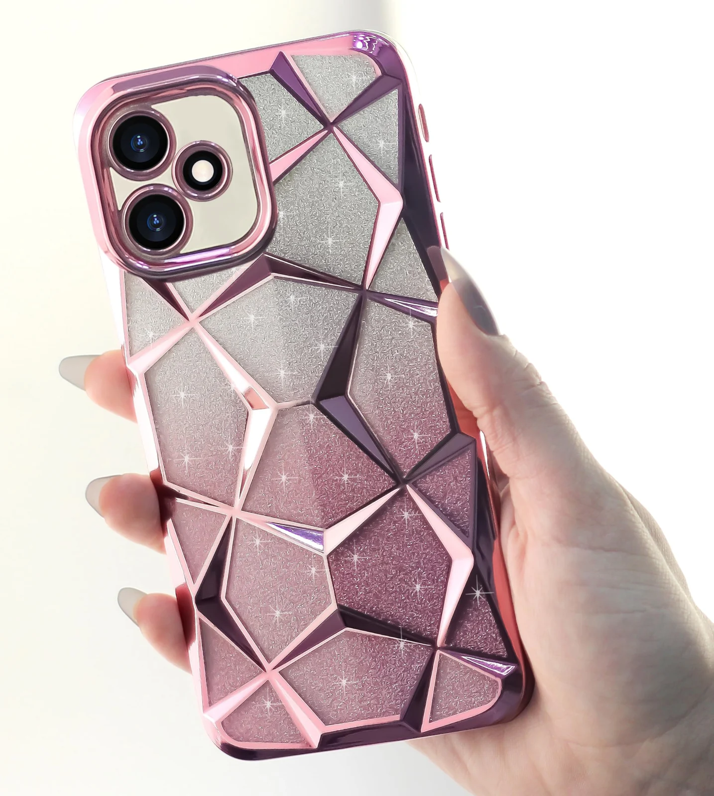 DL3 Mobilak Compatible with realme C53/realme C51/realme Note 50 Case Plating Bling Gradient Glitter Clear Cover Soft TPU Silicone Cute Camera Protection Shockproof Back for Women Girls Case - Pink
