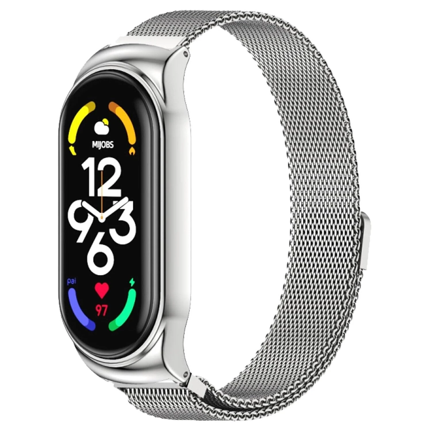 DL3 Mobilak Compatible with Xiaomi Mi Band 7 Strap for Women Men, Adjustable Stainless Steel Metal Replacement Strap Magnetic Metal Wristband, Straps Compatible with Mi Band 7 - Silver