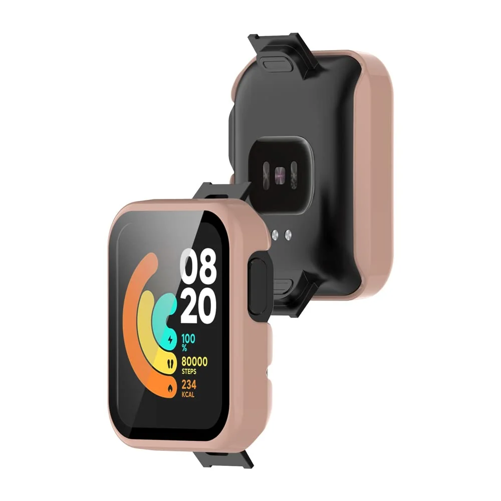 DL3 Mobilak Protective Case Compatible with Xiaomi Mi Watch Lite, 9H Hardness PC Cover Bumper Full Slim Protective Case with Tempered Glass For Redmi Watch Lite - Pink