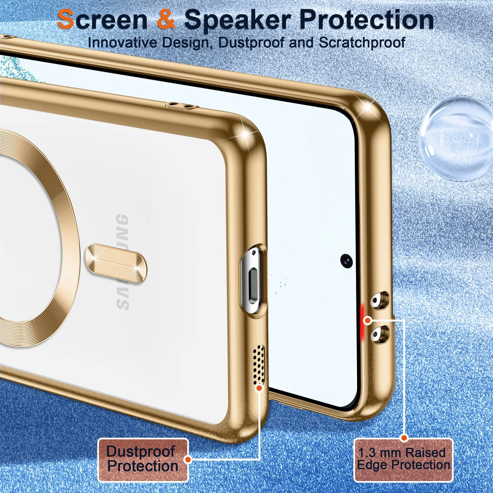 DL3 Mobilak Clear MagSafe-Compatible TPU Case and Camera Lens Protector for Samsung Galaxy S22 Plus - Gold