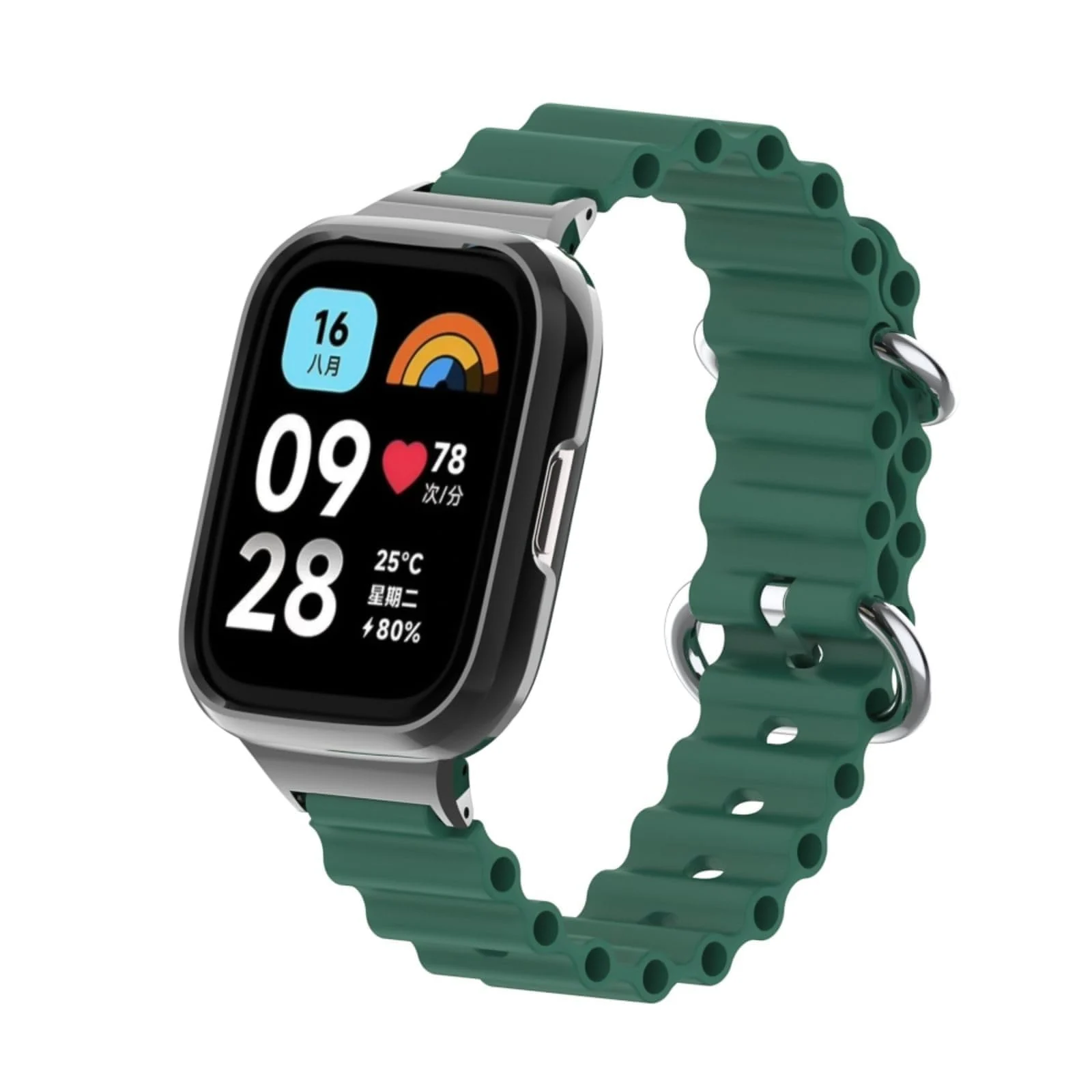 DL3 Mobilak Ocean Strap Compatible with Xiaomi Redmi Watch 2 Lite/Poco Watch/Horloge 2, Adjustable Silicone Strap with Metal Buckle, Band With Frame Metal Women Men Replacement Strap - Green