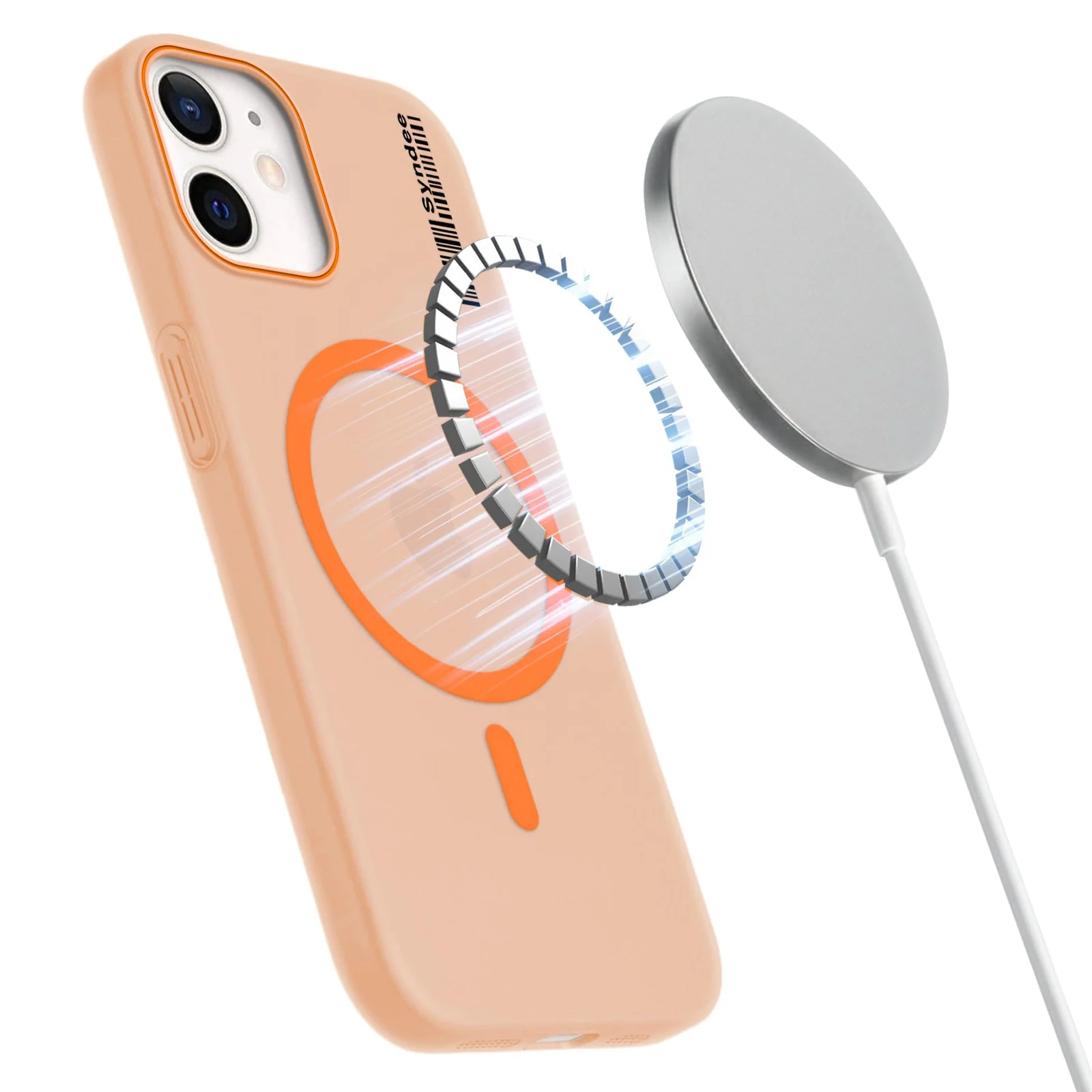 DL3 Mobilak Translucent Matte Case for iPhone 11, Compatible with MagSafe accessories, Shock-absorbing protection, Integrated ring holder - Orange