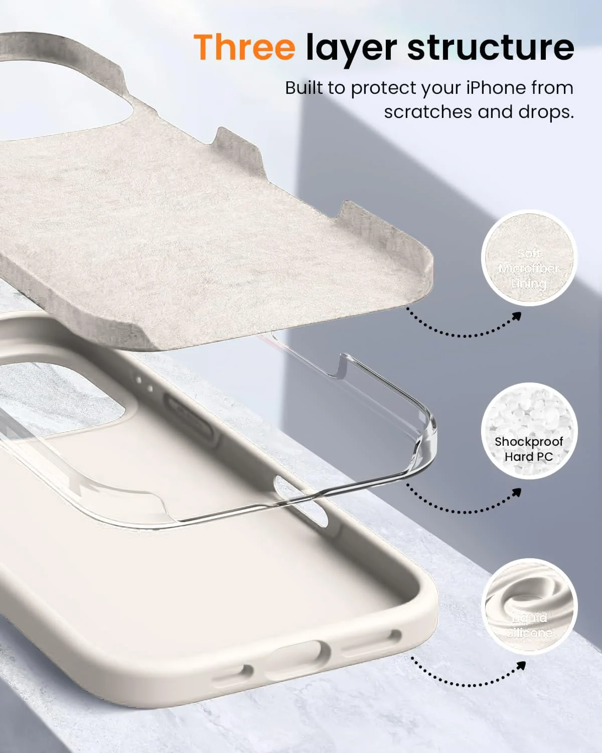 DL3 Mobilak Liquid Silicone Protective Case with Soft Microfiber Lining for iPhone 16 Pro - Cream