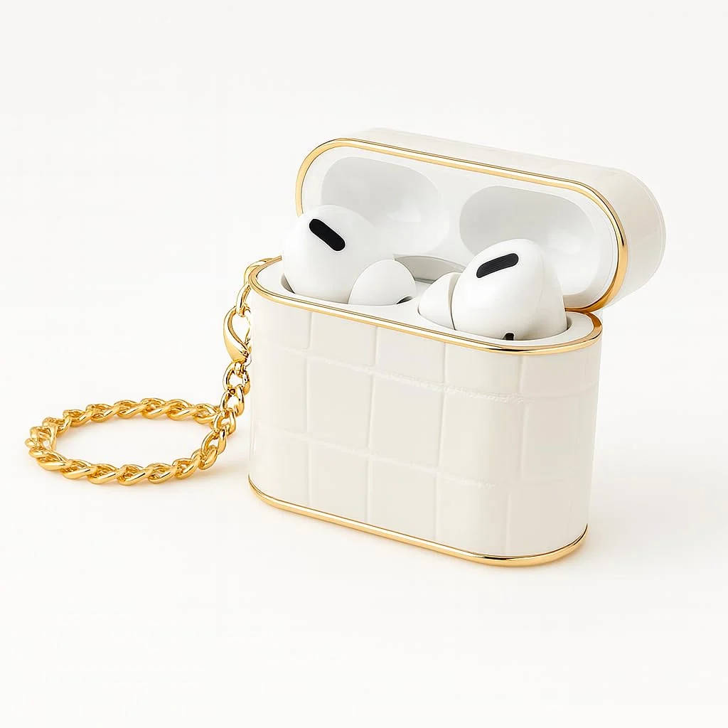 DL3 Mobilak Luxury AirPods Pro 1/2 Case with Gold Chain, Crocodile Pattern PU Leather Protective Cover for Apple AirPod Pro 2nd/1st, Shockproof, Stylish Gift for Women & Men