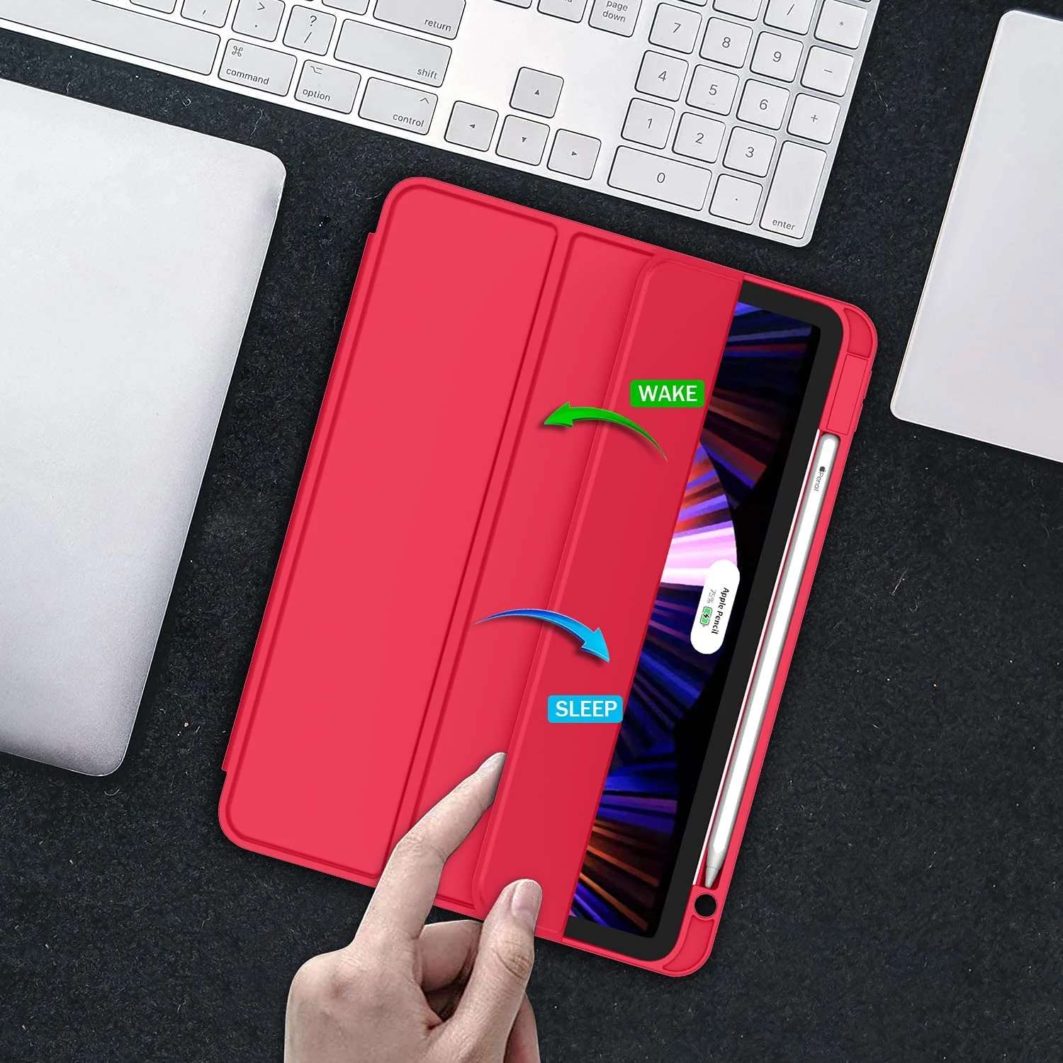 DL3 Mobilak Smart Case for Xiaomi Pad 5 / Mi Pad 5 Pro 11.0 inch 2021 with Pencil Holder, Soft TPU Smart Stand Back Cover Auto Wake/Sleep Feature - Red