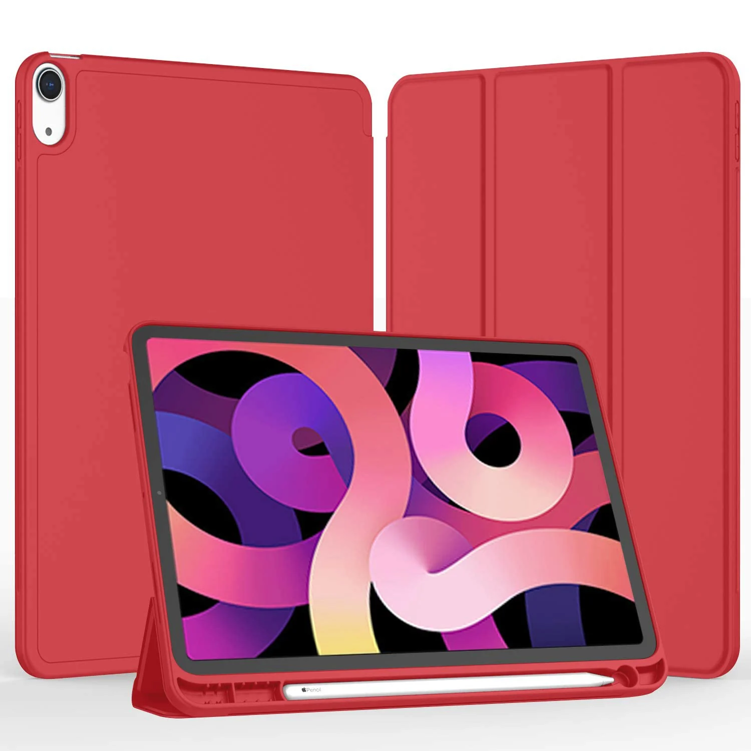 DL3 Mobilak iPad Air 11-Inch M2 (2024), iPad Air 5/4 (2022/2020 5th/4th 10.9-Inch) Case with Pencil Holder Full Body Protection + Apple 2nd Pencil Charging and Auto Wake/Sleep - Red