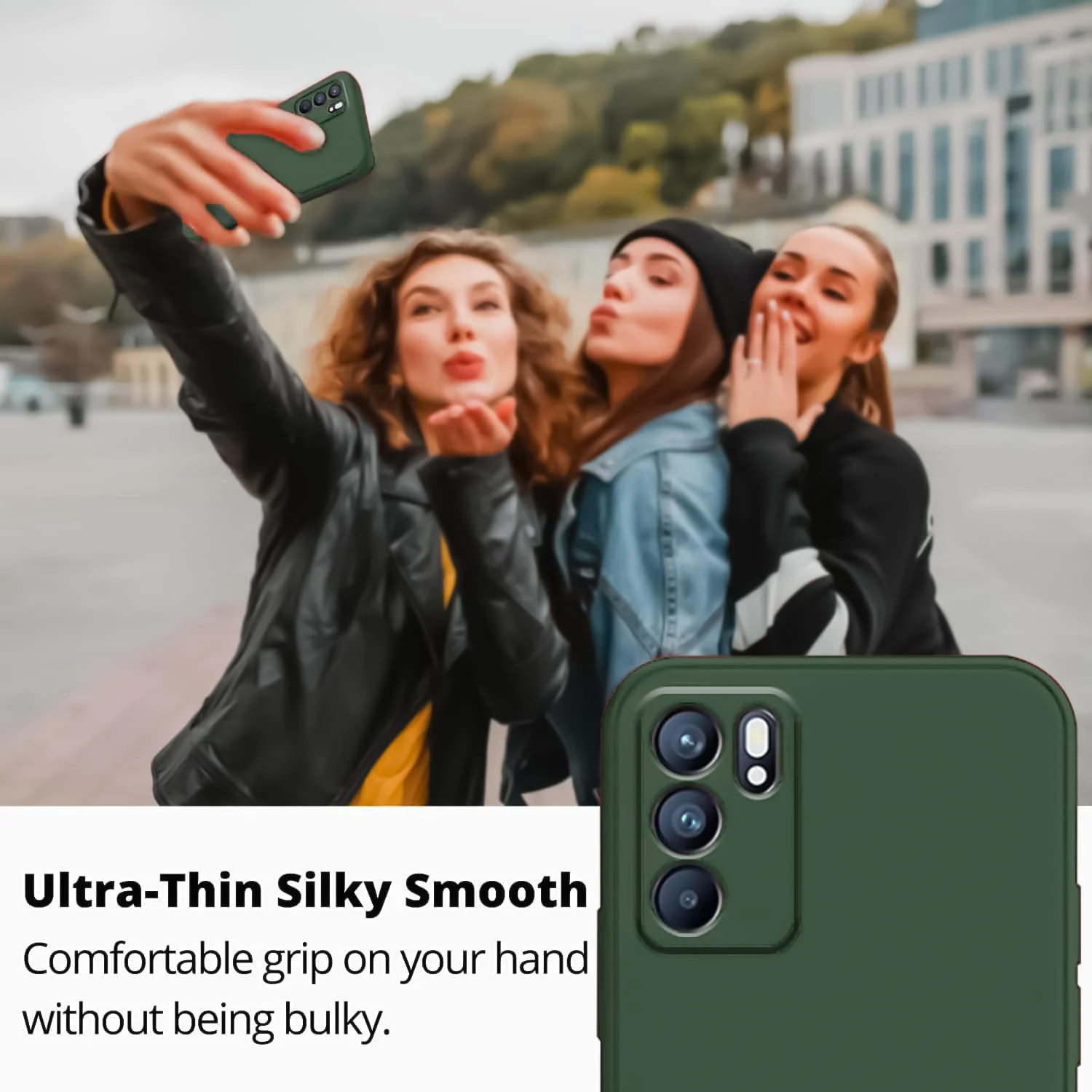 DL3 Mobilak Liquid Silicone Protective Case with Soft Microfiber Lining with Full Camera Protection for OPPO Reno 6 5G - Green