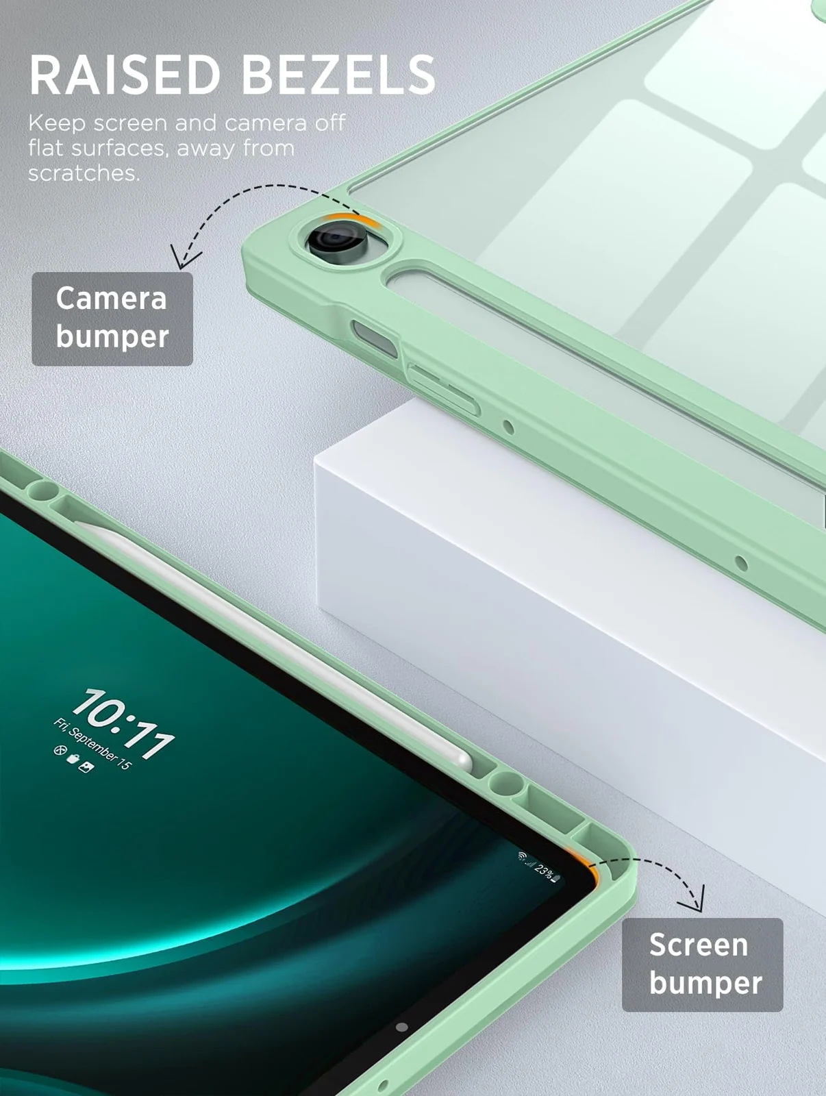DL3 Mobilak Hybrid Slim Case for Samsung Galaxy Tab S9 FE 5G 10.9 Inch/Galaxy Tab S9 11 Inch 2023 with S Pen Holder, Shockproof Cover with Clear Transparent Back Shell, Auto Wake/Sleep - Mint Green