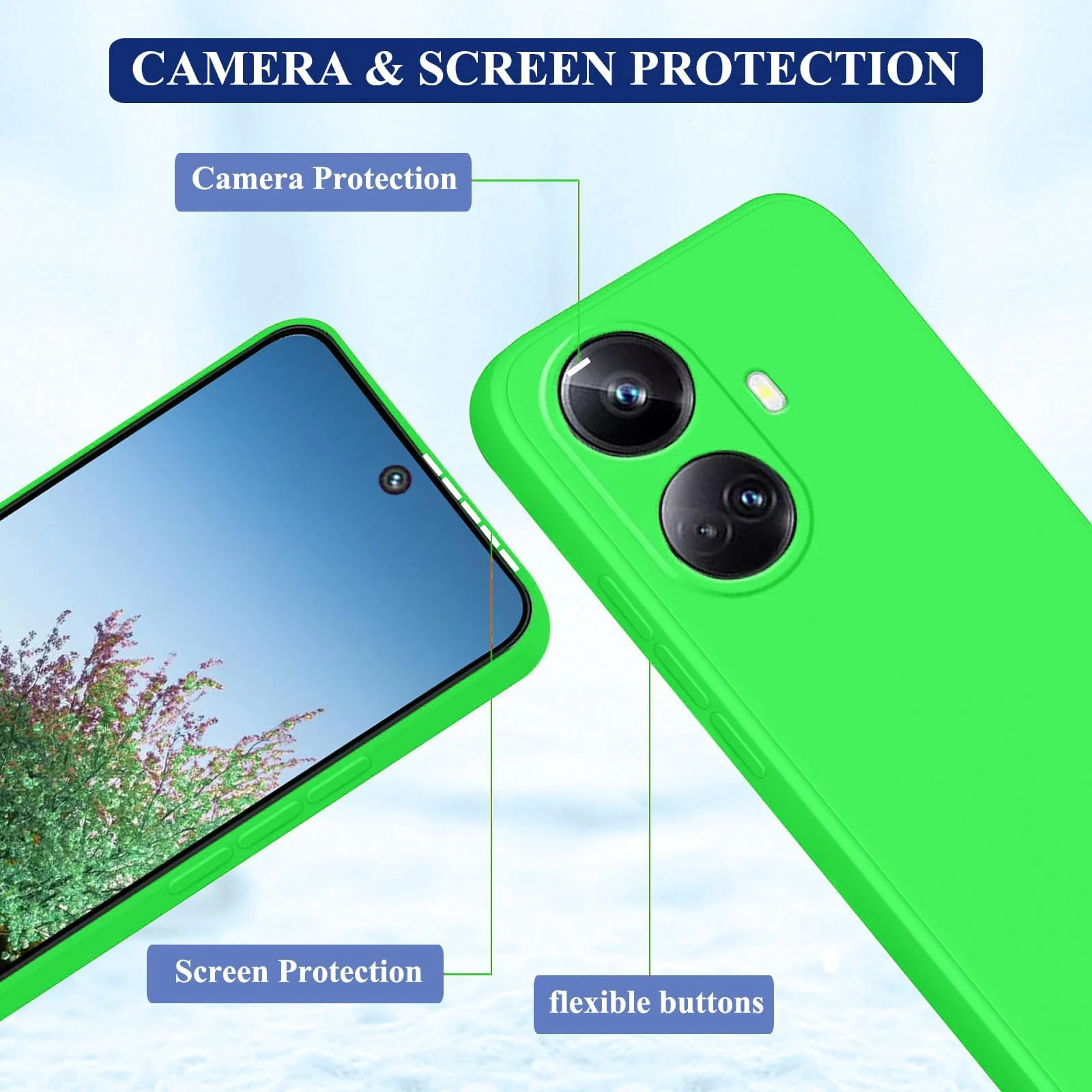 DL3 Mobilak Silicone Protective Case for realme 10 pro plus, Shock-absorbing protection, Scratch-resistant surface, Soft microfiber lining - Neon Green