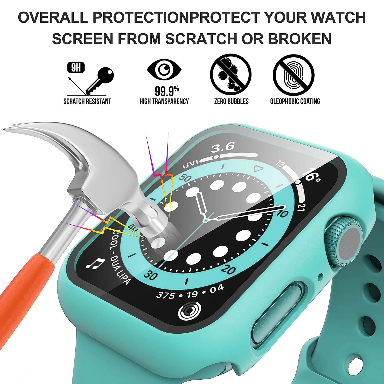 DL3 Mobilak Hard Case Designed for Apple Watch 41mm Series 9 8 7, Built-in 9H [HD Clear] Tempered Glass Screen Protector, [Full Protection] Slim Cover for iWatch 41mm Series 9 8 7 - Turquise