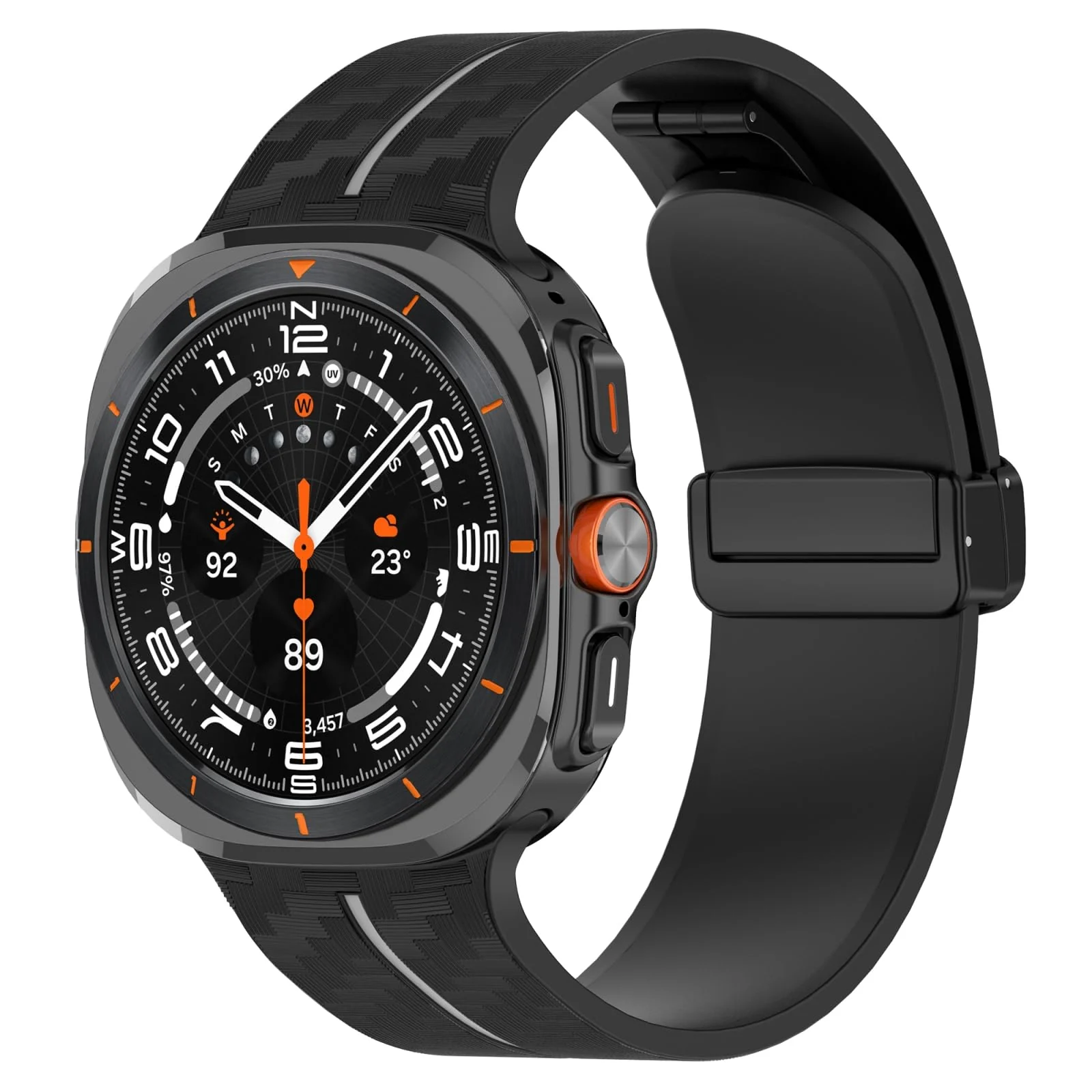 DL3 Mobilak Compatible for Samsung Galaxy Watch Ultra Band 47mm for Men Women, Soft Silicone Waterproof Sport Strap with Magnetic Clasp, Stylish Carbon Fiber Replacement Galaxy Watch 7 Ultra Bands - Black Gray