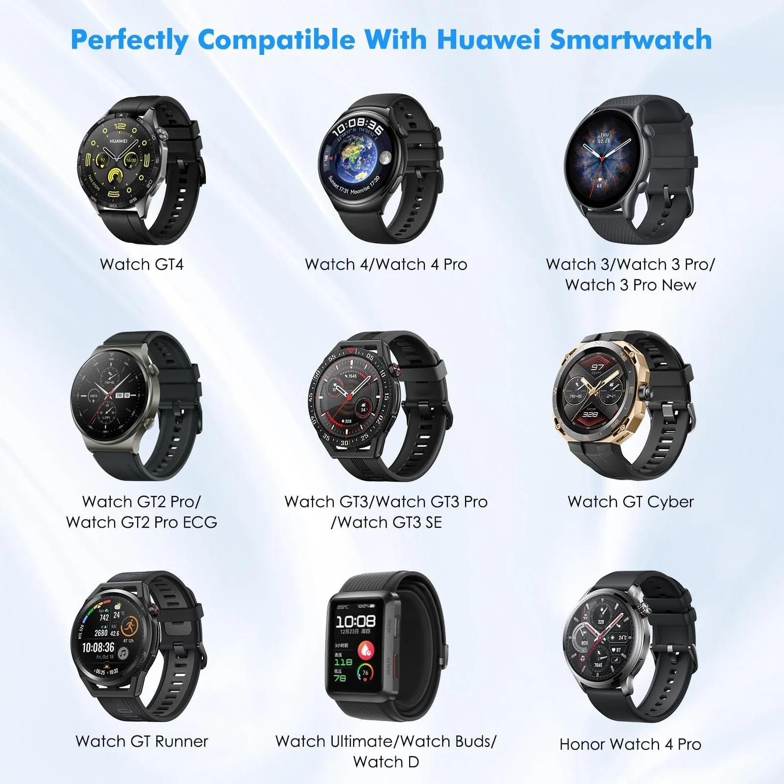 DL3 Mobilak Magnetic Charger Compatible with Huawei Watch GT5/GT4/GT3/GT3 Pro/GT3 SE/GT2 Pro/Watch 4/4 Pro/Watch3/3 Pro/GT Runner, Portable Charger Dock with a Separate 100 cm Charging Cable Cord - Black