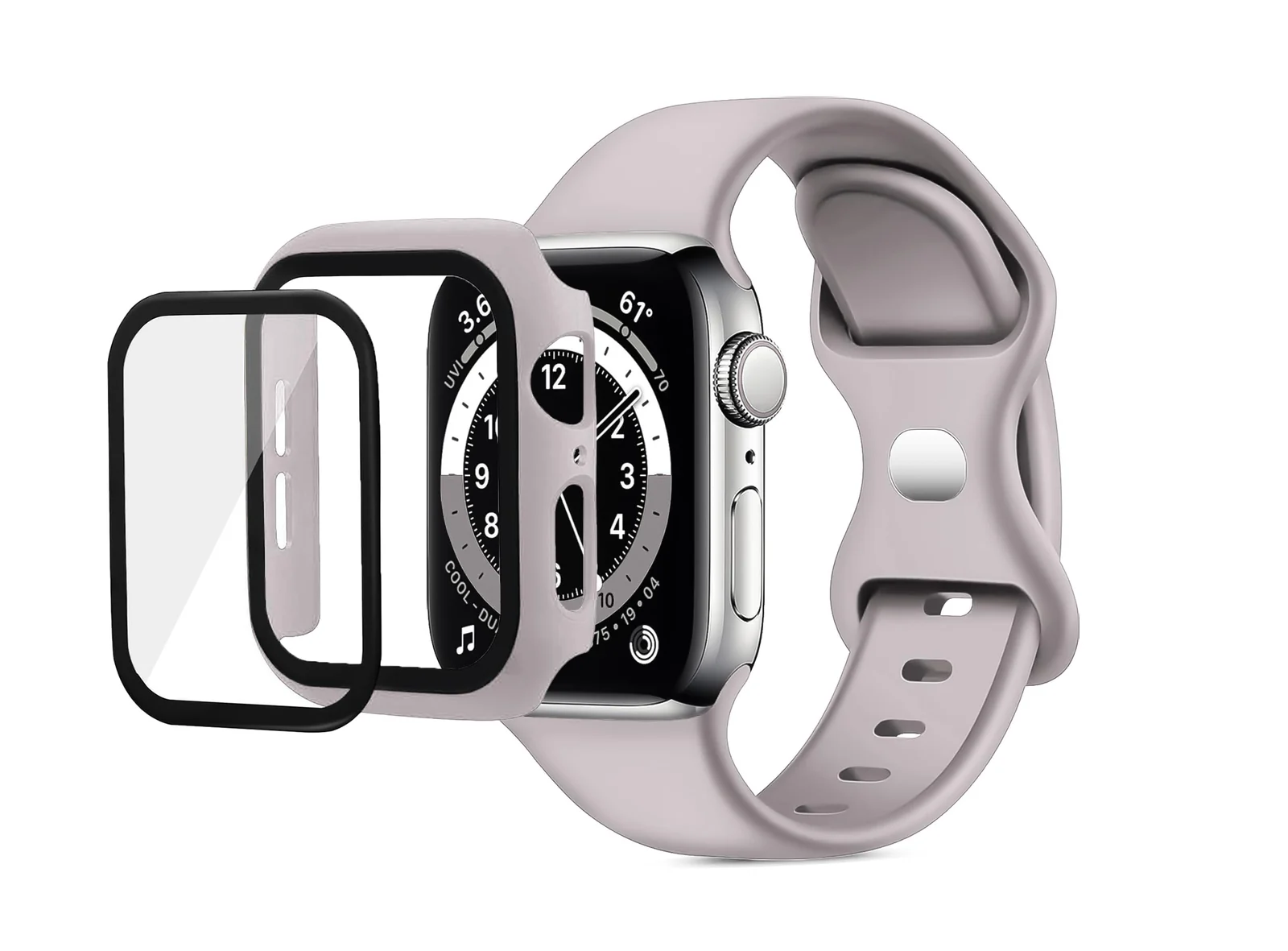 DL3 Mobilak Band with Case Compatible with Apple Watch 45mm, Adjustable Silicone Sport Wristband Replacement, Strap With Cover Built-in Glass Screen Protector for iWatch Series 9 8 7 - Lavender Pink
