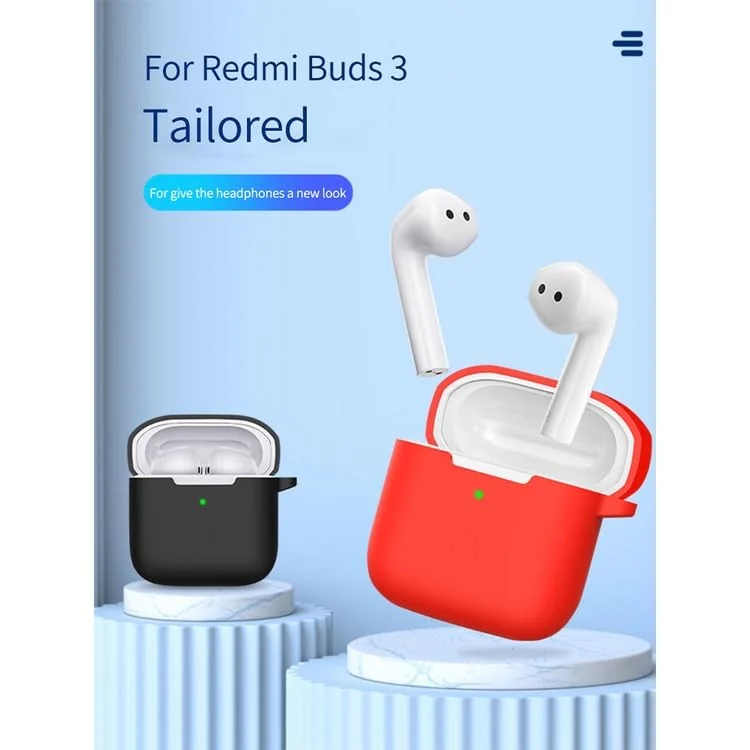 DL3 Mobilak Silicone Case Compatible with Xiaomi Redmi Buds 3 Earbuds, Soft Silicone Protective Case Cover, Shockproof Sleeve with Carabiner - Black