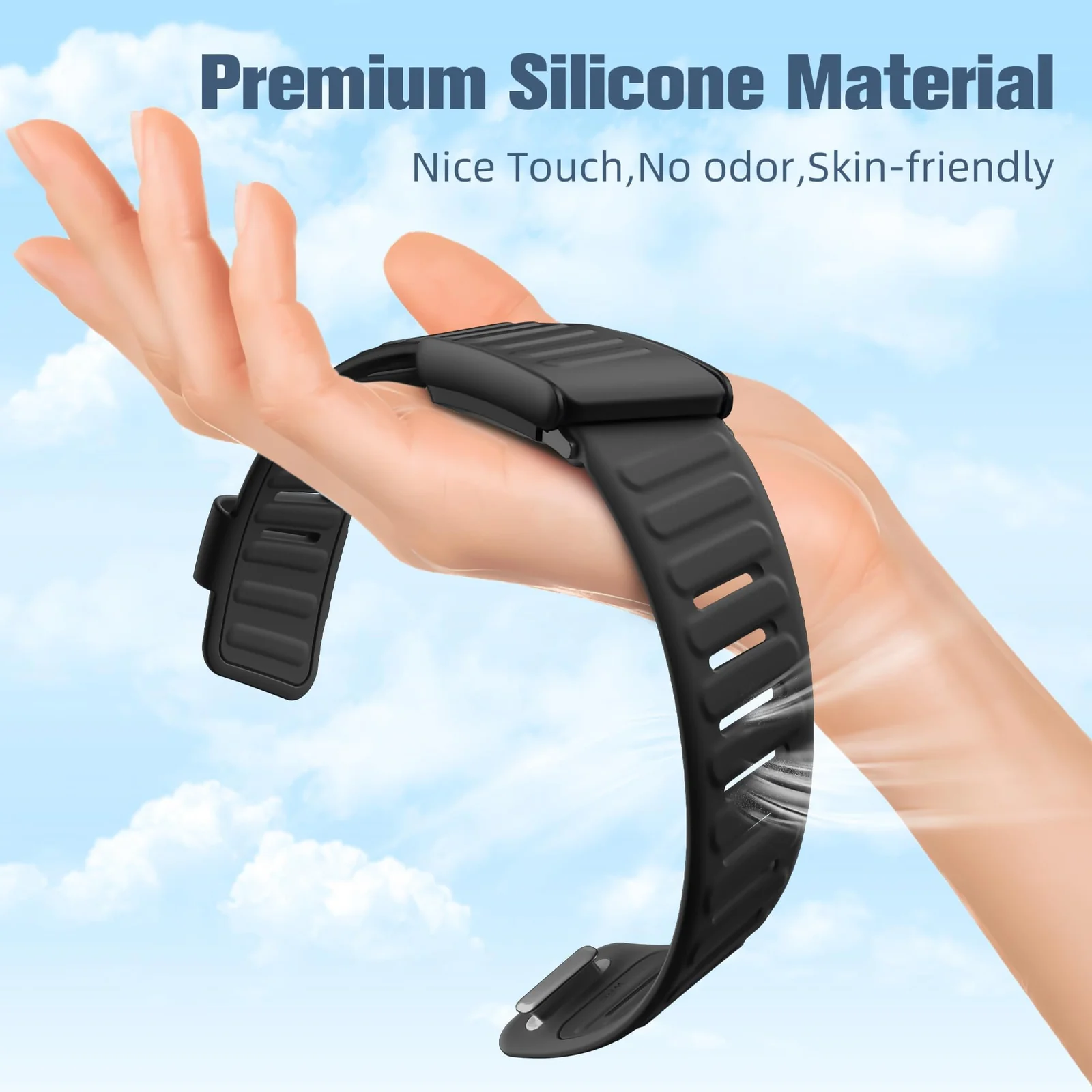 MOBIGON Breathable Silicone Sport Strap for WHOOP 5.0 One / Peak (Not Life), Black
