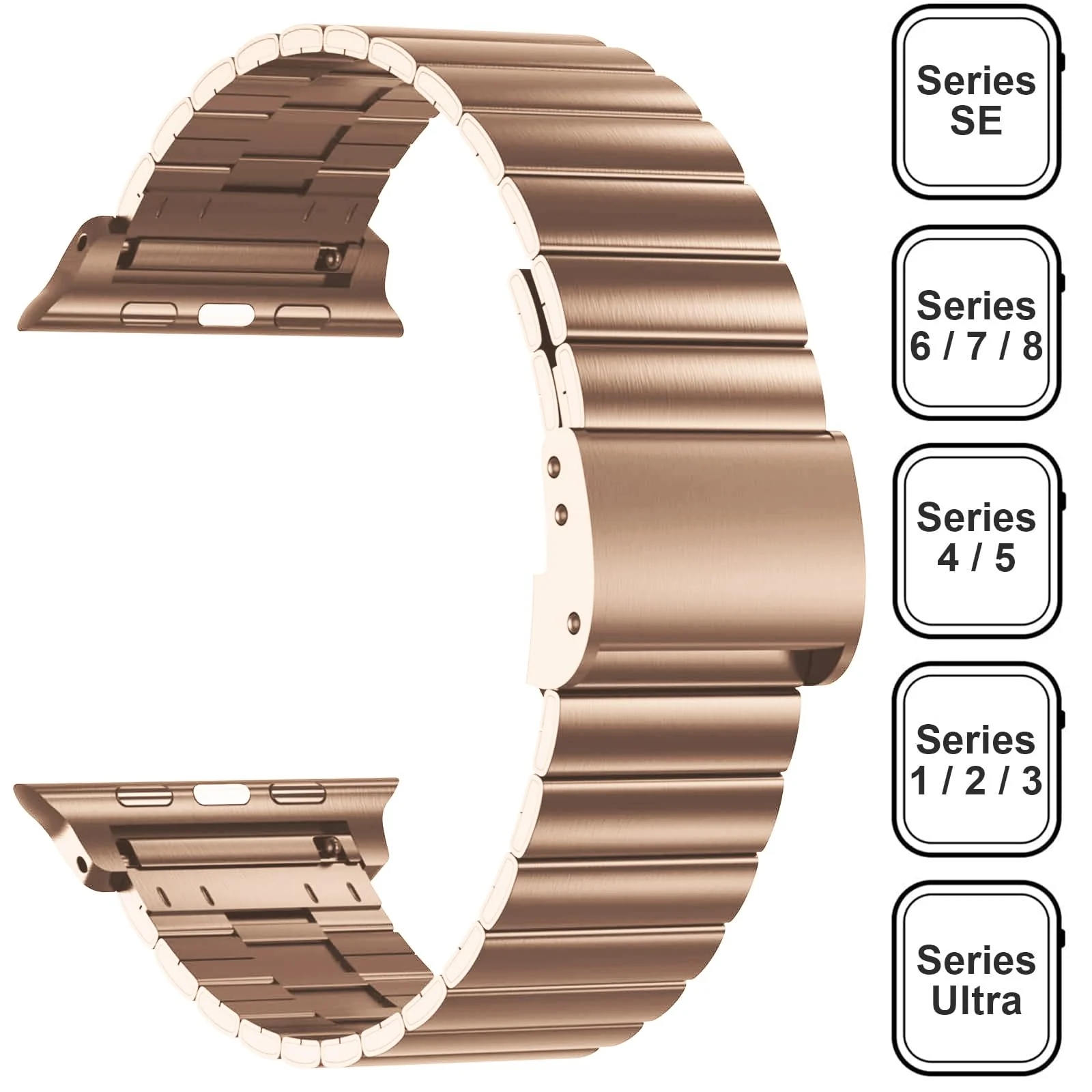 DL3 Mobilak Case with Strap For Apple Watch Ultra 2 49mm Stainless Steel Metal Straps, Hard PC Case With Glass Screen Protector Cover with Strap Bands for Apple Watch Ultra 49mm - Rose Gold