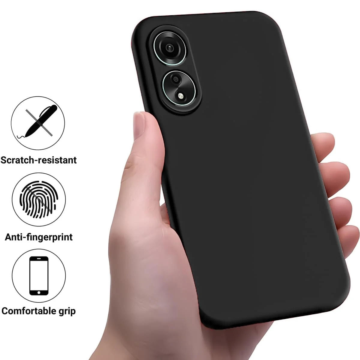 DL3 Mobilak Silicone Protective Case for OPPO A78, Shock-absorbing protection, Scratch-resistant surface, Soft microfiber lining - Black