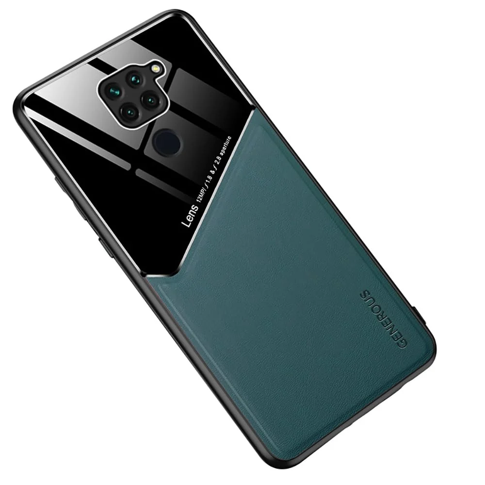 DL3 Mobilak Faux Leather and Plexiglass TPU Case for Xiaomi Redmi Note 9 / Redmi 10X 4G with Magnetic Car-Mount Support and Shockproof Design - Green