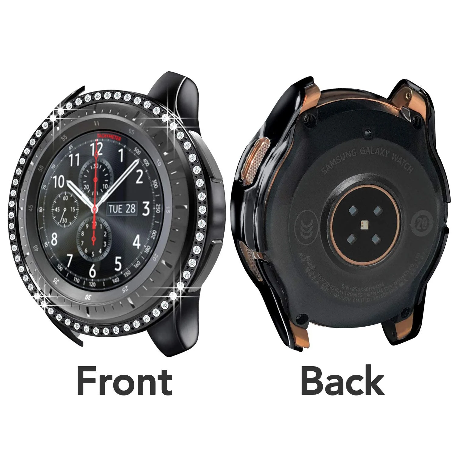 DL3 Mobilak Bumper Diamond Case Compatible with Samsung Galaxy Watch 46mm, Gear S3 Frontier Case (NOT fit for -R770), Bling Crystal Diamonds PC Plastic Protector Case Cover Frame - Black