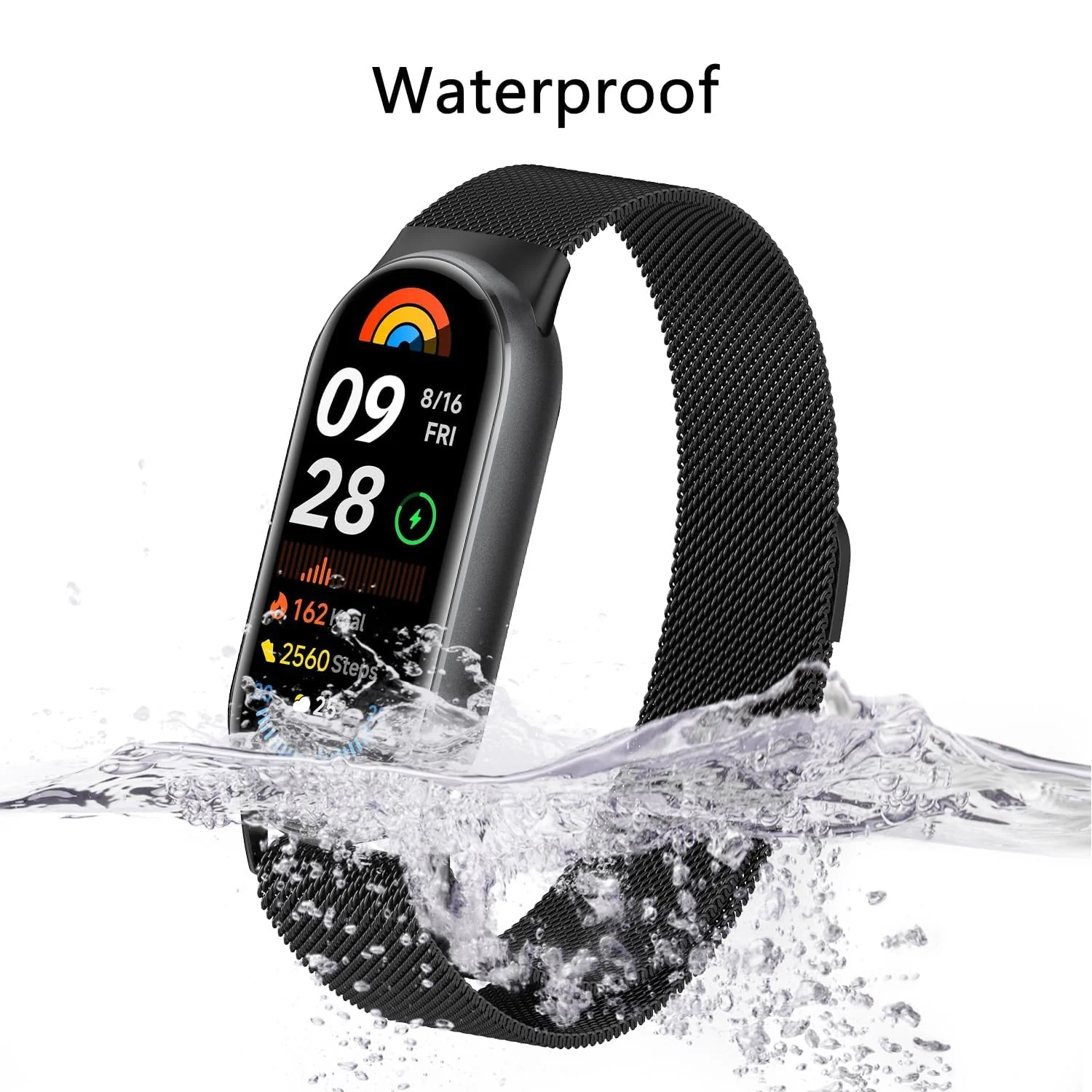 DL3 Mobilak Bracelet Compatible with Xiaomi Mi Band 10/9/8, Stainless Steel Replacement Straps, Mesh Metal Watch Strap, Magnetic Adjustable Replacement Strap For Xiaomi Smart Band 8/9/10 - Black