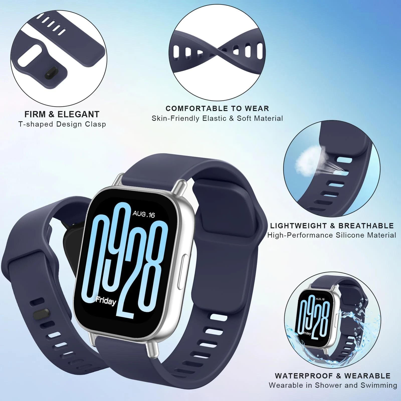DL3 Mobilak Strap for Xiaomi Redmi Watch 5 Active/Redmi Watch 5 Lite, 22mm Adjustable Quick Release Silicone Replacement Watch Band Straps Wristbands Bracelet for Women Men - Midnight Blue