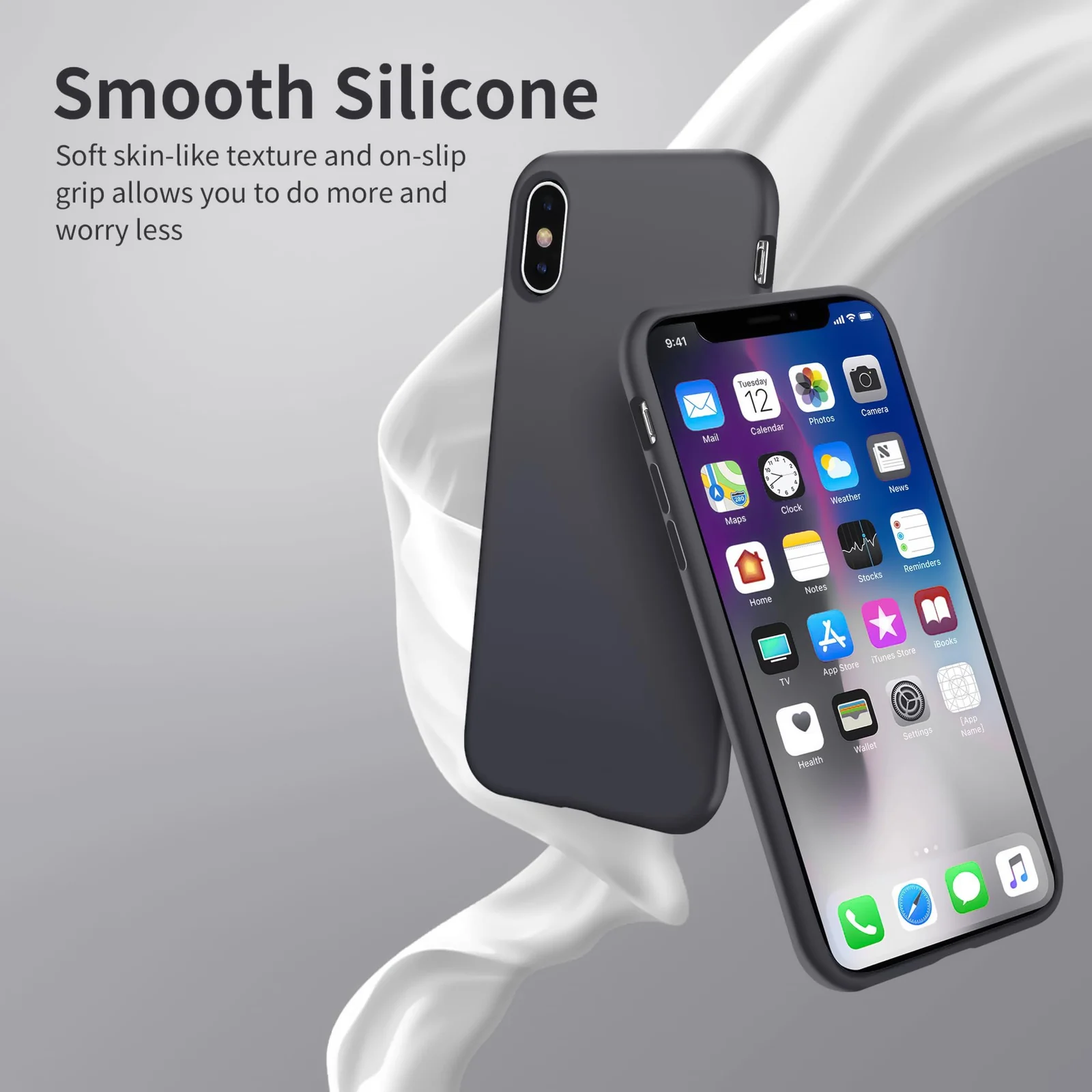 DL3 Mobilak Compatible with iPhone X/iPhone XS Case, Liquid Silicone Case, Full Body Protective Cover, Shockproof, Slim Phone Case, Anti-Scratch Soft Microfiber Lining - Deep Gray