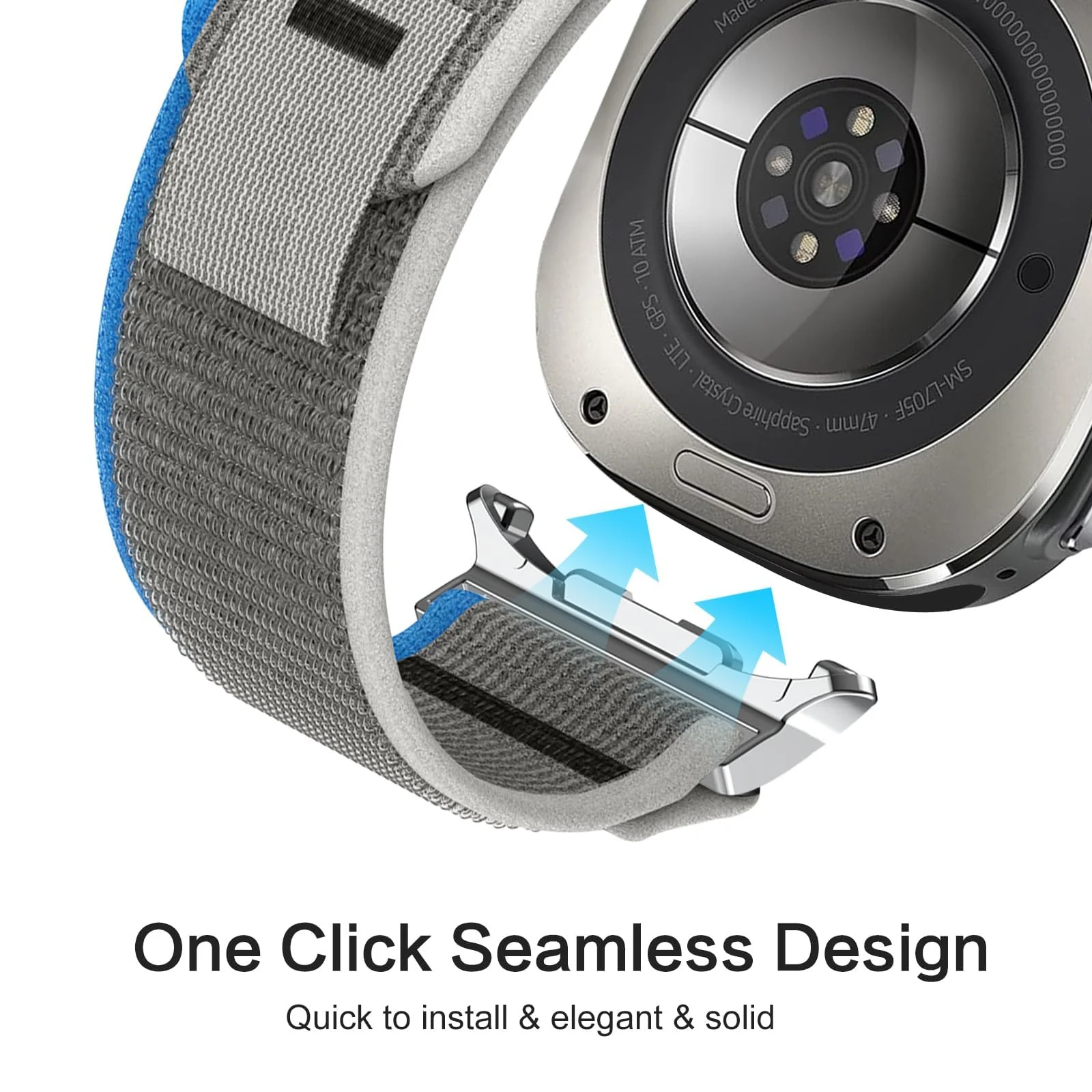 DL3 Mobilak For Samsung Galaxy Watch ultra Strap 47mm, One Click Trail Loop Strap for Men Women, Soft Nylon Sport Loop Elastic Replacement Wristband for Galaxy Watch 7 Ultra - Blue Gray