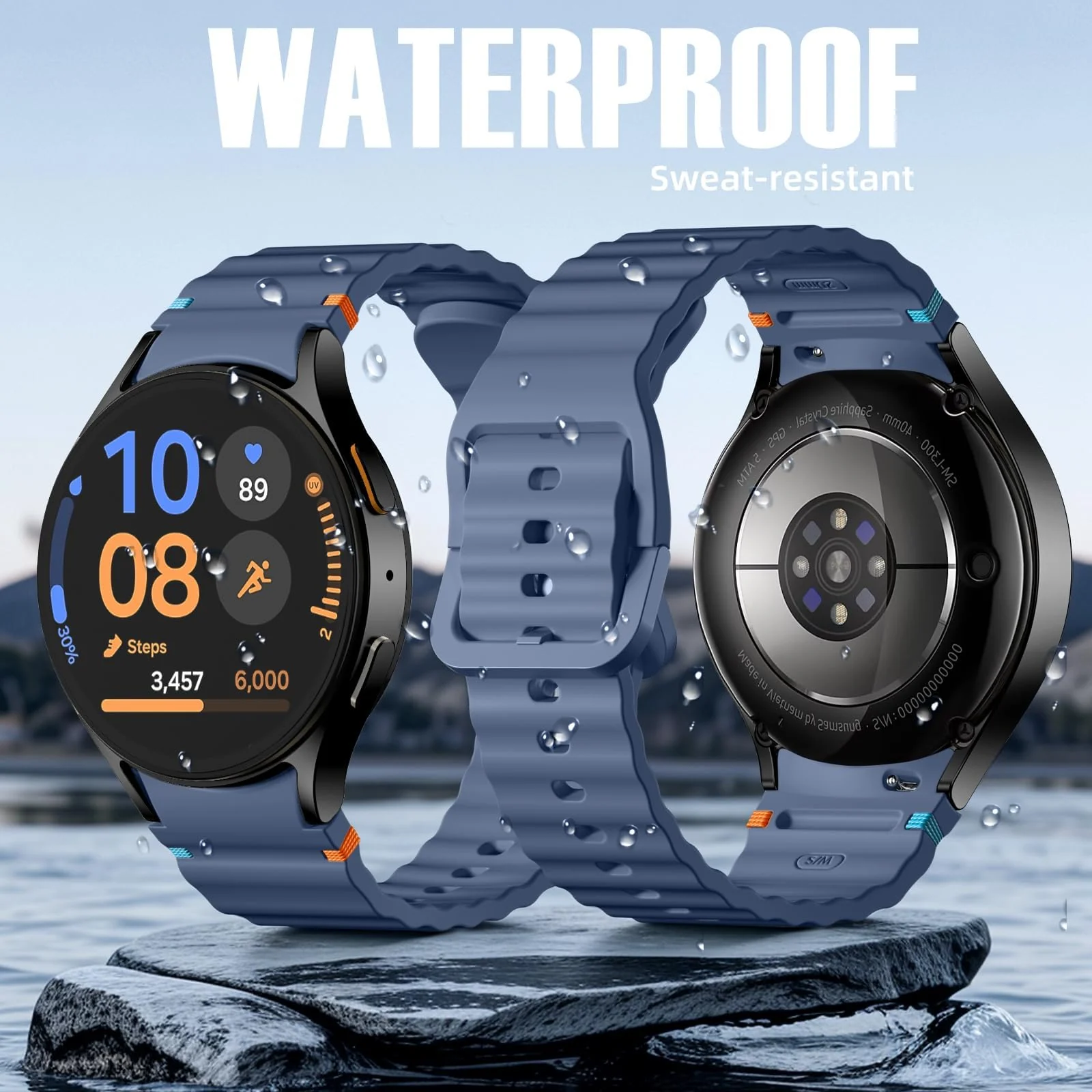 DL3 Mobilak No Gap Sport Bands For Samsung Galaxy Watch 7 6 5 4 FE Strap 40mm 44mm, Soft Silicone Sport Band for Galaxy Watch 6 Classic Straps 47mm 43mm/Galaxy Watch 5 Pro/Watch 4 Classic 42mm 46mm for Men Women - Blue Grey