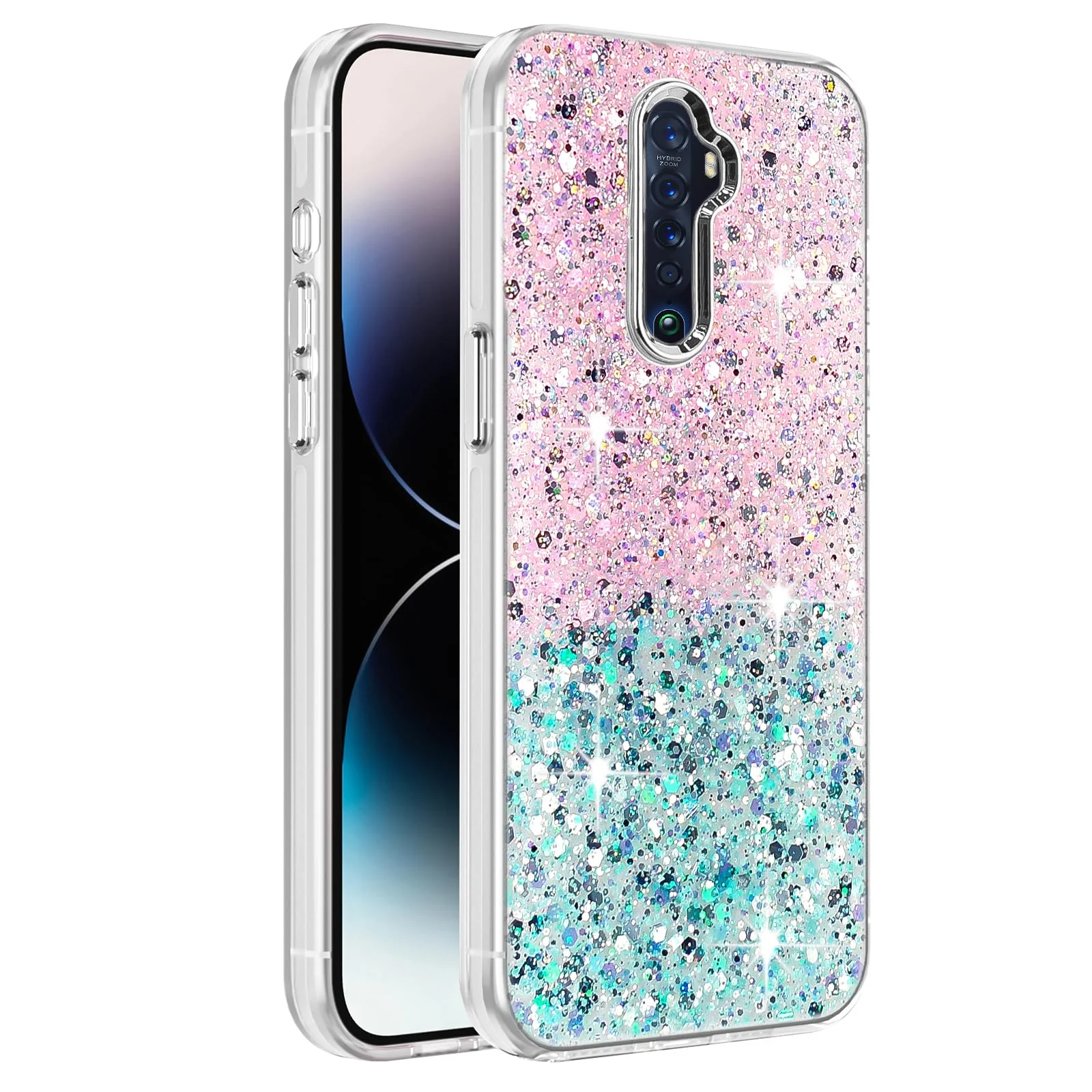DL3 Mobilak Glitter Rhinestone Protective Case for OPPO Reno 2F / Reno 2Z with Shockproof Design - Pink Green