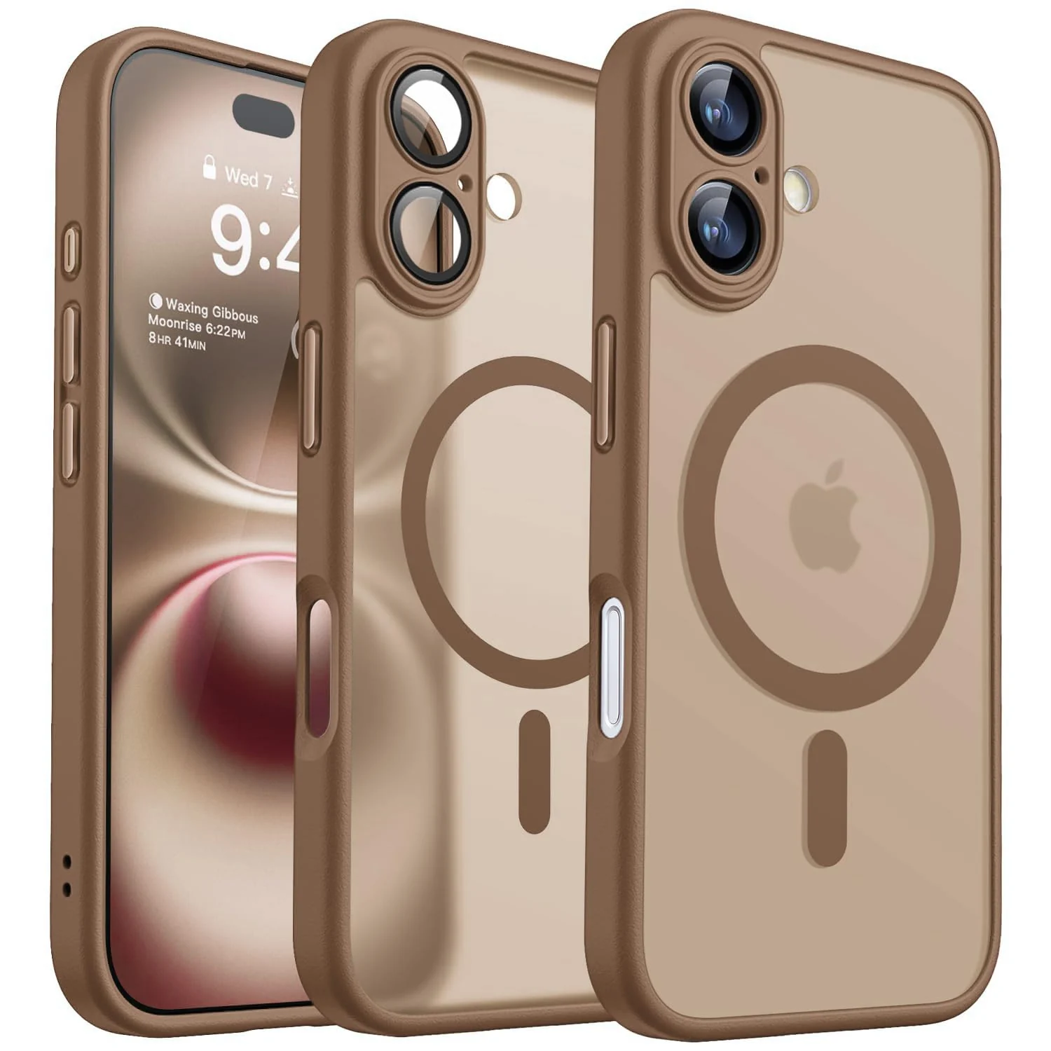 DL3 Mobilak Matte MagSafe-Compatible Magnetic Case for iPhone 16 with Camera Protection and Magnetic Car-Mount Support - Brown
