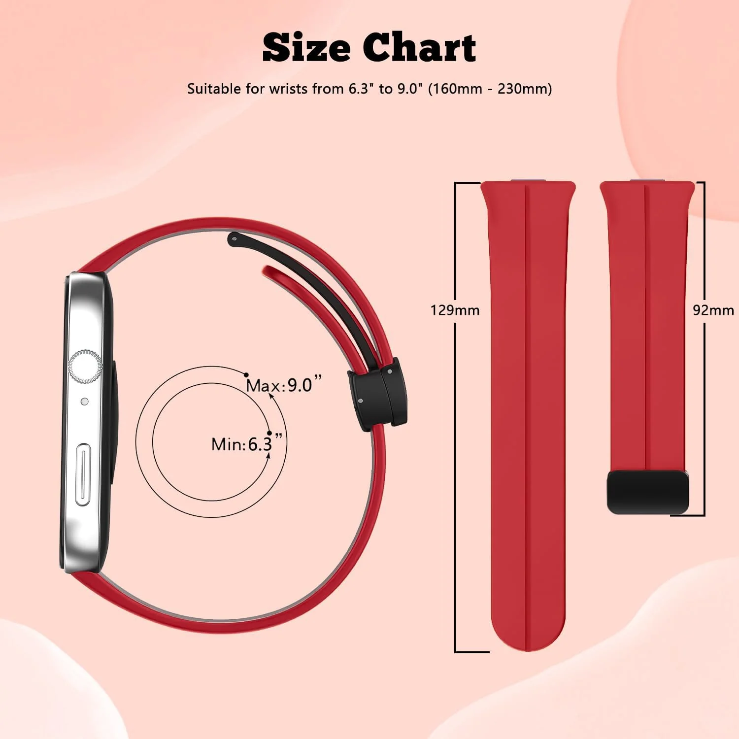 DL3 Mobilak Silicone Strap Compatible with Huawei Watch Fit 3/Watch Fit 4 Pro/Fit 4 Magnetic Metal Stainless Buckle Sport Silicone Strap, Band Quick Release Soft Replacment Wristband - Red