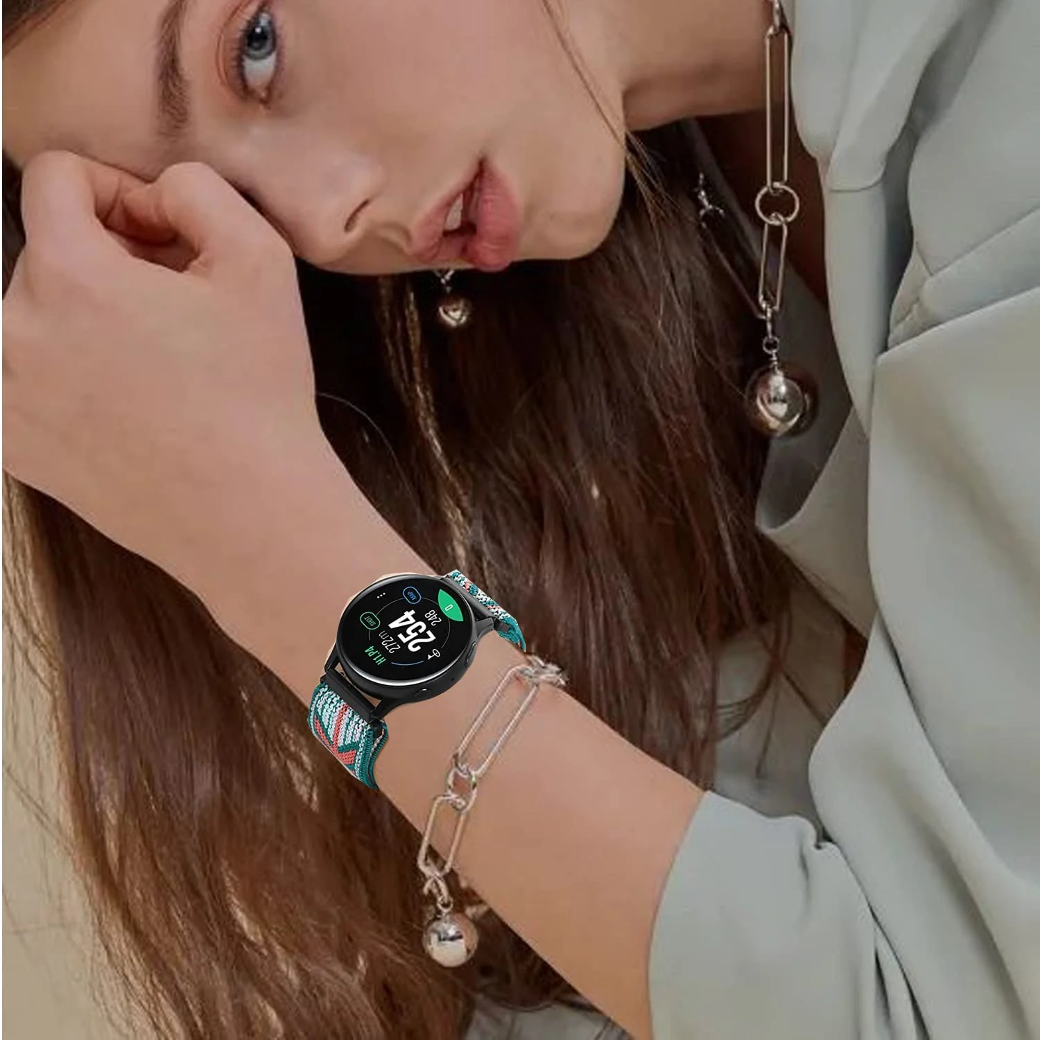 DL3 Mobilak Strap Nylon Loop 22MM Band For Xiaomi Redmi Watch 5 Active/5 Lite/Samsung Galaxy Watch 3 45mm/Watch 46mm/Gear S3/For Huawei watch GT5 GT4 GT3 GT2 GT 46MM/GT2E/GT2 Pro/GT 3 Pro/GT5 Pro - Green Arrow