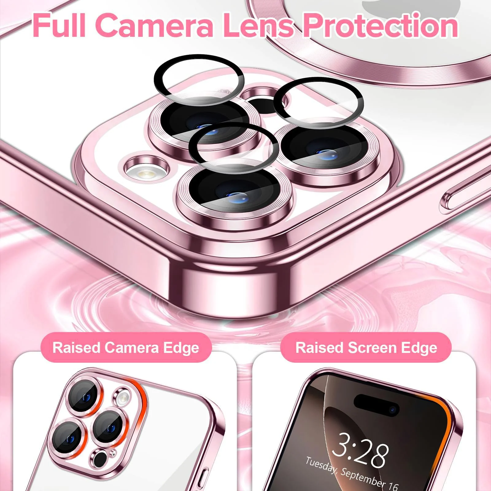 DL3 Mobilak Plated-Edge TPU Protective Case with Camera Protection for iPhone 16 Pro Max - Pink