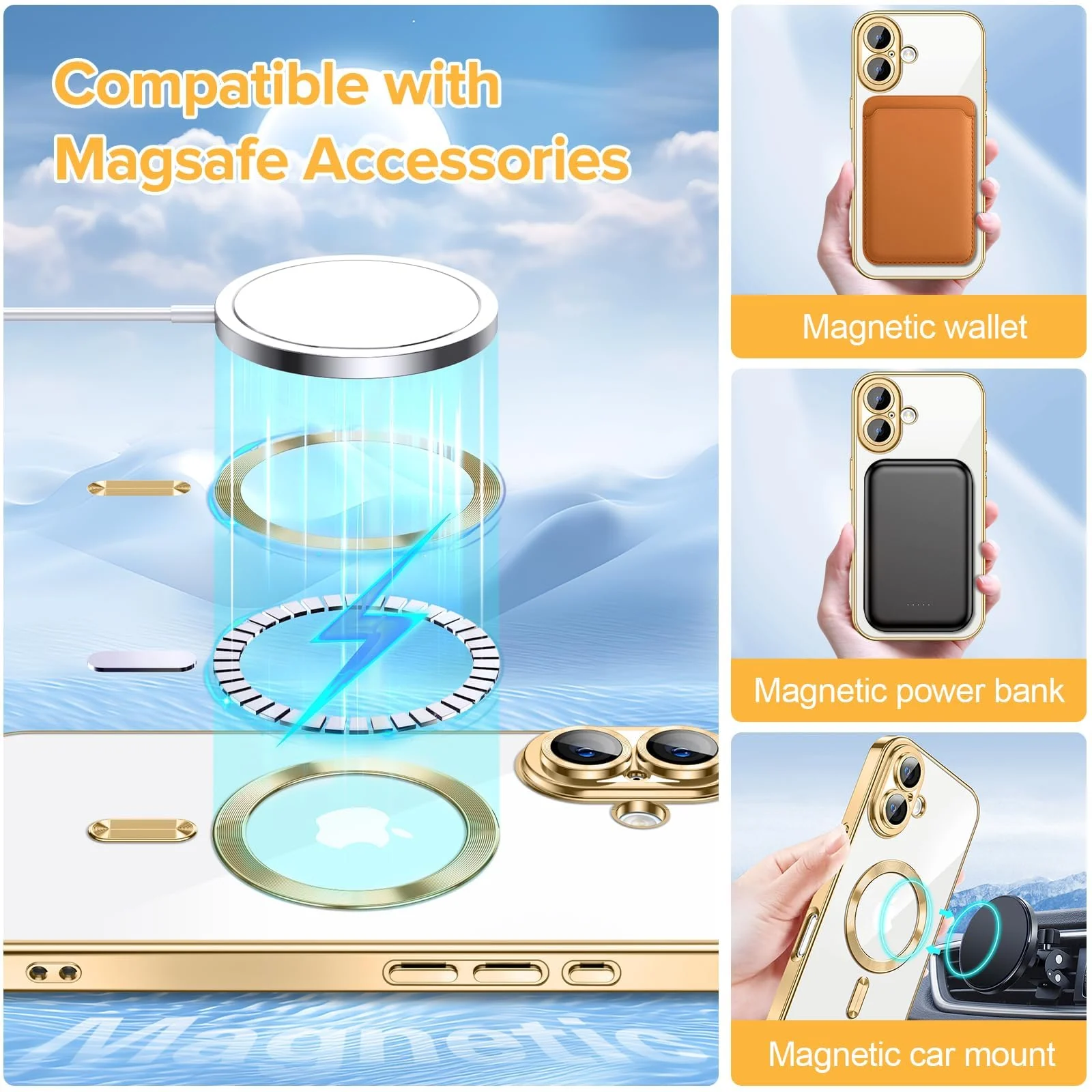 DL3 Mobilak Plated-Edge Protective Case for iPhone 17, Compatible with MagSafe accessories, Supports wireless charging, Camera protection - Gold
