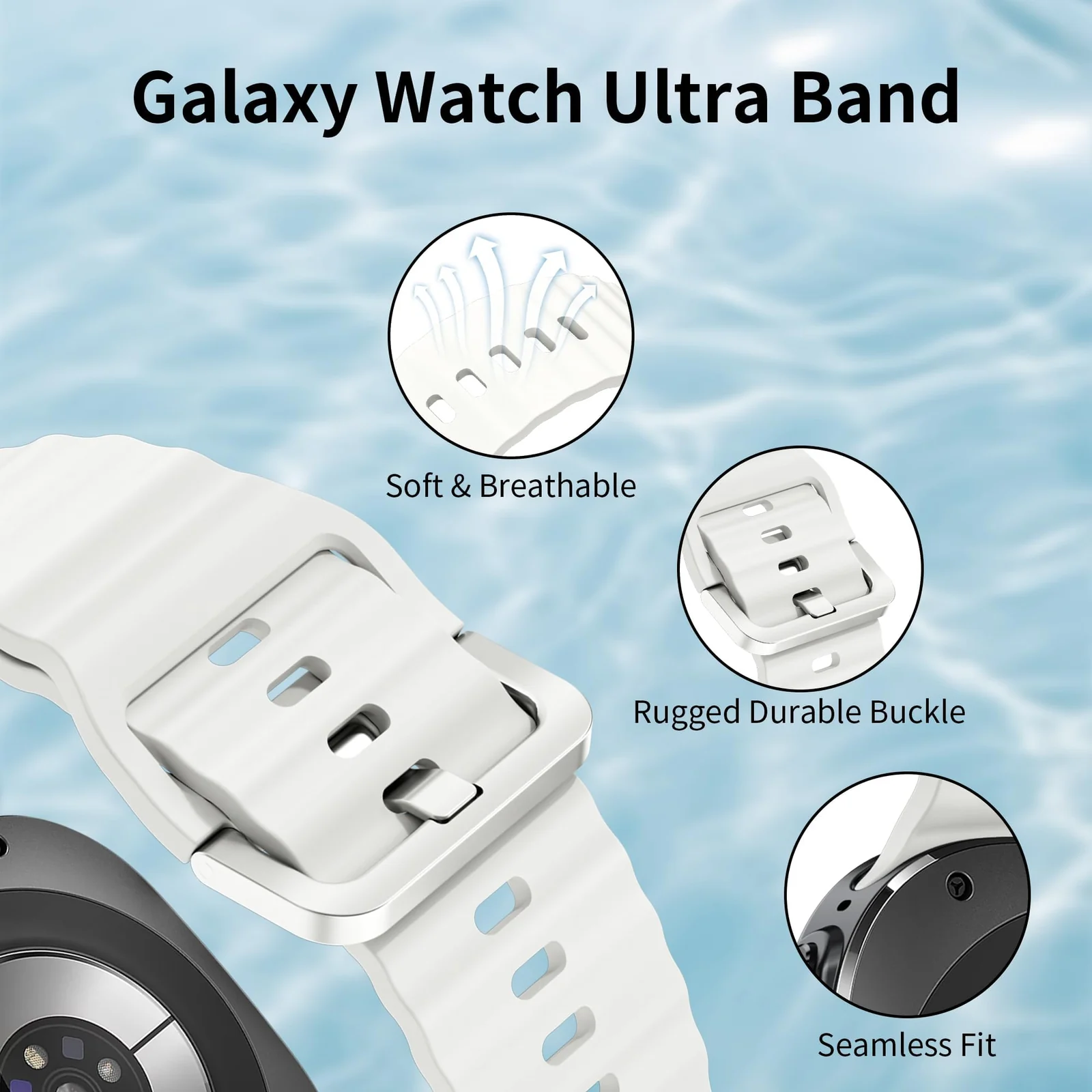DL3 Mobilak Sport Strap for Samsung Galaxy Watch 8 Straps 40mm 44mm/8 Classic Bands 46mm Men Women, One Click No Gap Waterproof Soft Silicone Sport Band for Samsung Watch 8/8 Classic Strap - White
